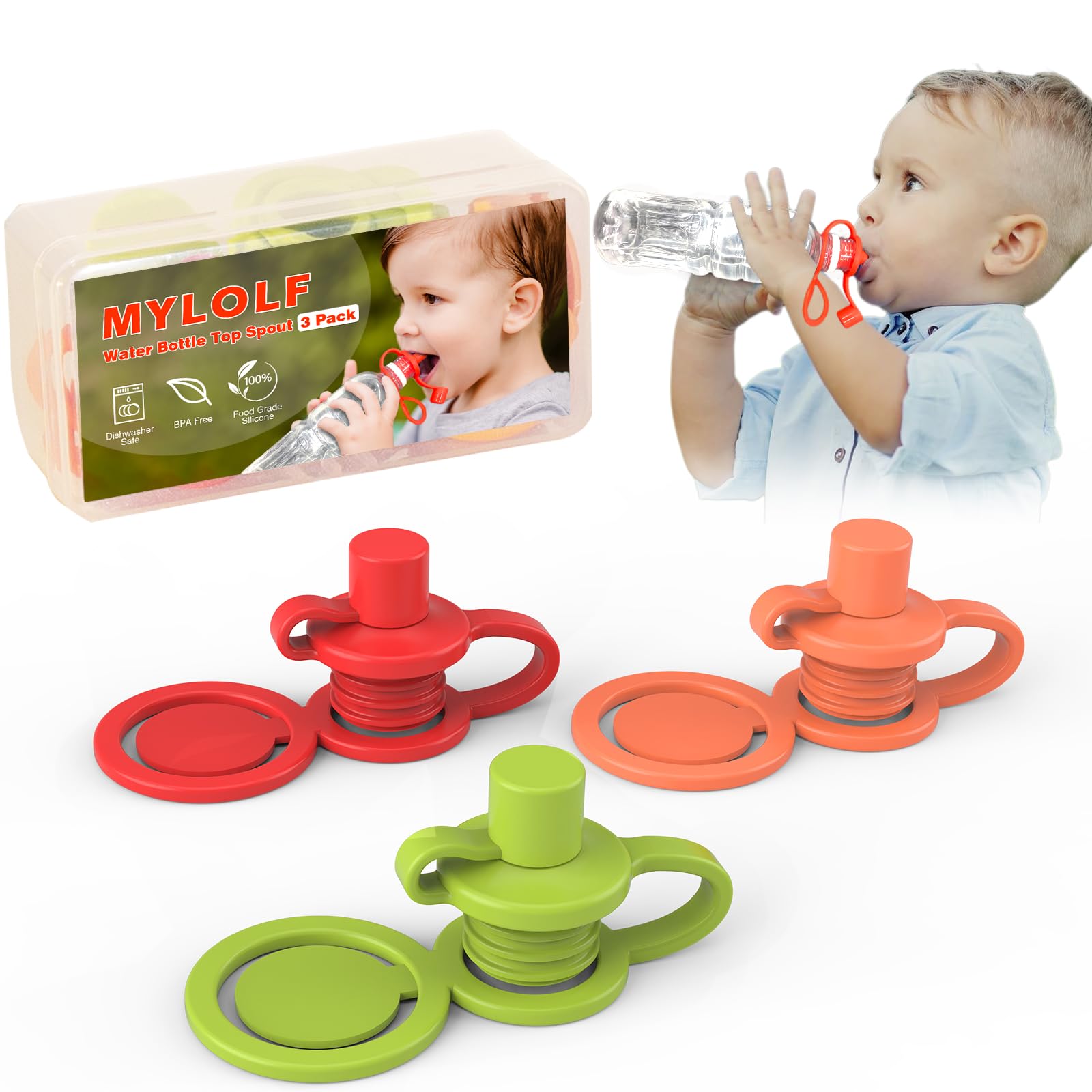 Boquilla de silicona para botella de agua: adaptador de boquilla para botella sin derrames para niños y bebés, sin BPA, paquete de 3