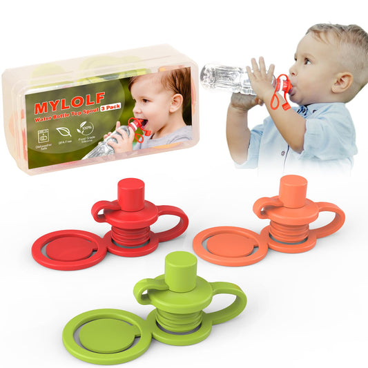 Boquilla de silicona para botella de agua: adaptador de boquilla para botella sin derrames para niños y bebés, sin BPA, paquete de 3