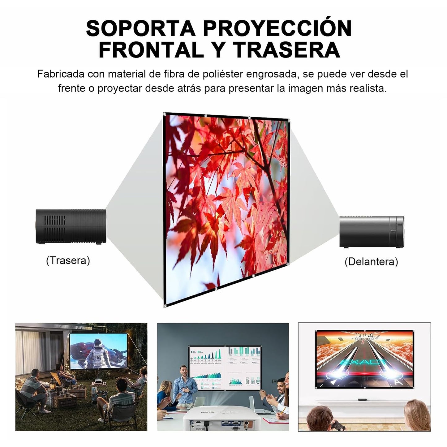 Pantalla para Proyector, Tela para Proyector de100 Pulgadas, Visualización de Proyección, Antiarrugas, HD 4K Lona para Proyector,Pantalla de Cine Plegable para Interior y Exterior (espesado-100)
