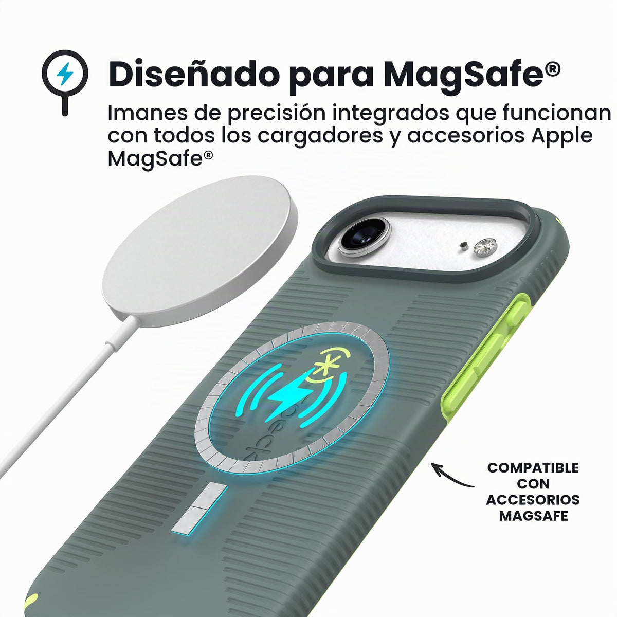 Funda para iPhone 17 Speck CANDYSHELL Neo Drab Glow Green con Agarre Delgado y Protección contra Caídas Compatible con MagSafe
