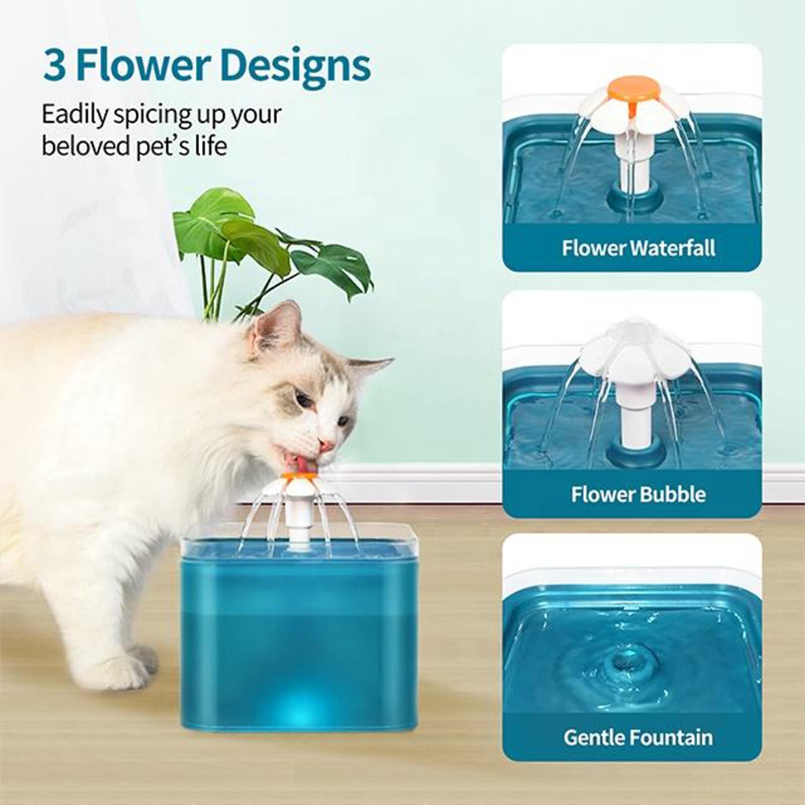 Fuente Automática Wallfire 2L Blanco para Gatos y Cachorros con 3 Modos de Flujo