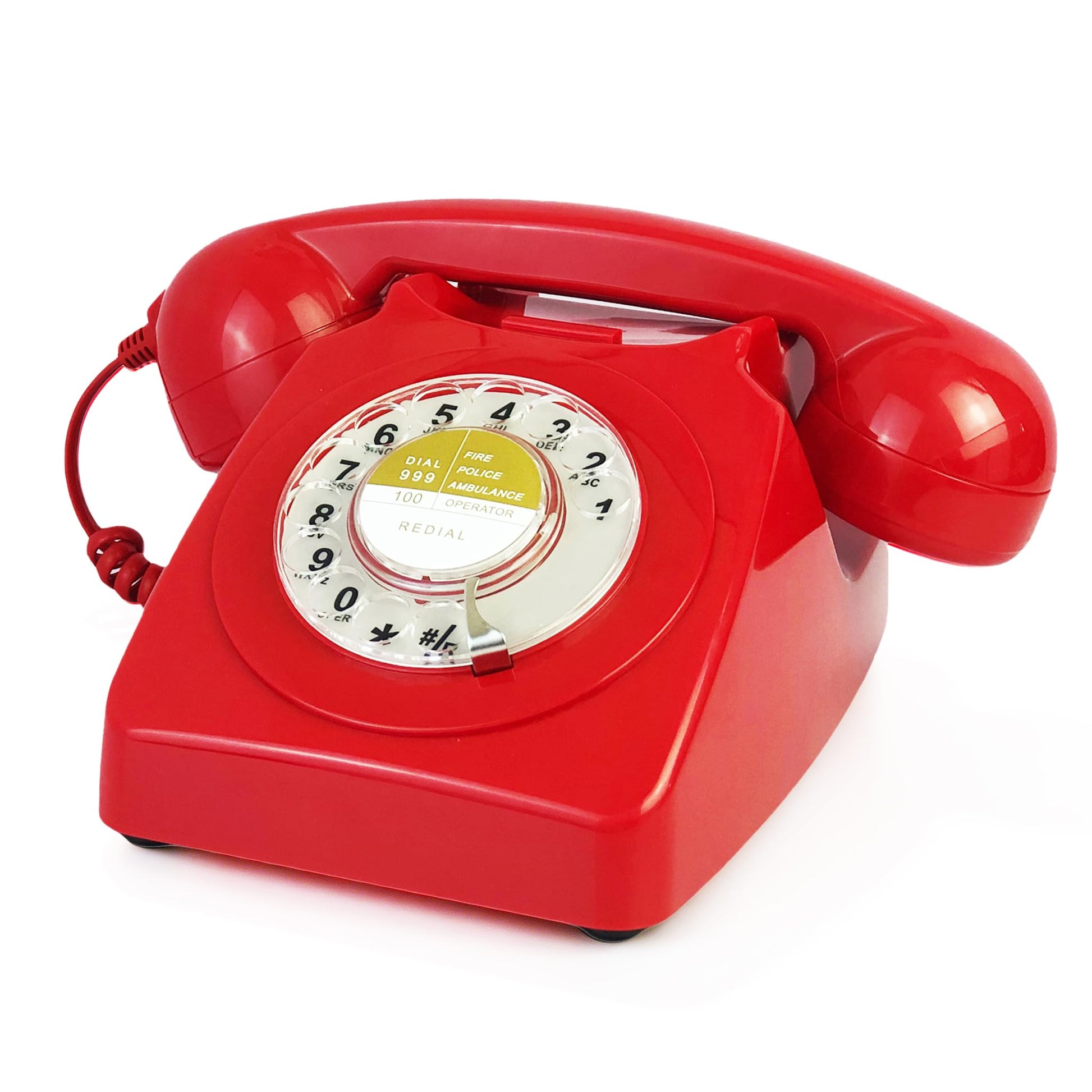 Teléfonos de esfera giratoria rojos Benotek de los años 80, estilo antiguo, retro, teléfono de escritorio con cable fijo de línea única para hogar, oficina, escuela, hotel