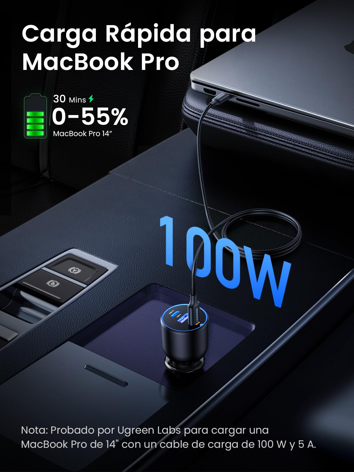 UGREEN 130W Cargador de Coche USB C Carga Rápida, Adaptador para Auto Tipo C para Encendedor de Cigarrillos Compatible con iPhone 16 15 14 13, Galaxy S25 S24 S23 Ultra, Xiaomi, MacBook, iPad Pro Air