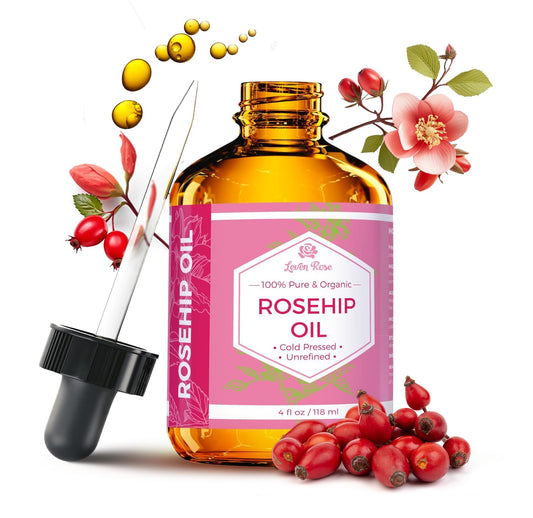 Rosehip Seed Oil by Leven Rose - 100% Pure Organic Unrefined Cold Pressed Anti Aging Moisturizer for Hair Skin and Nails - 4 oz