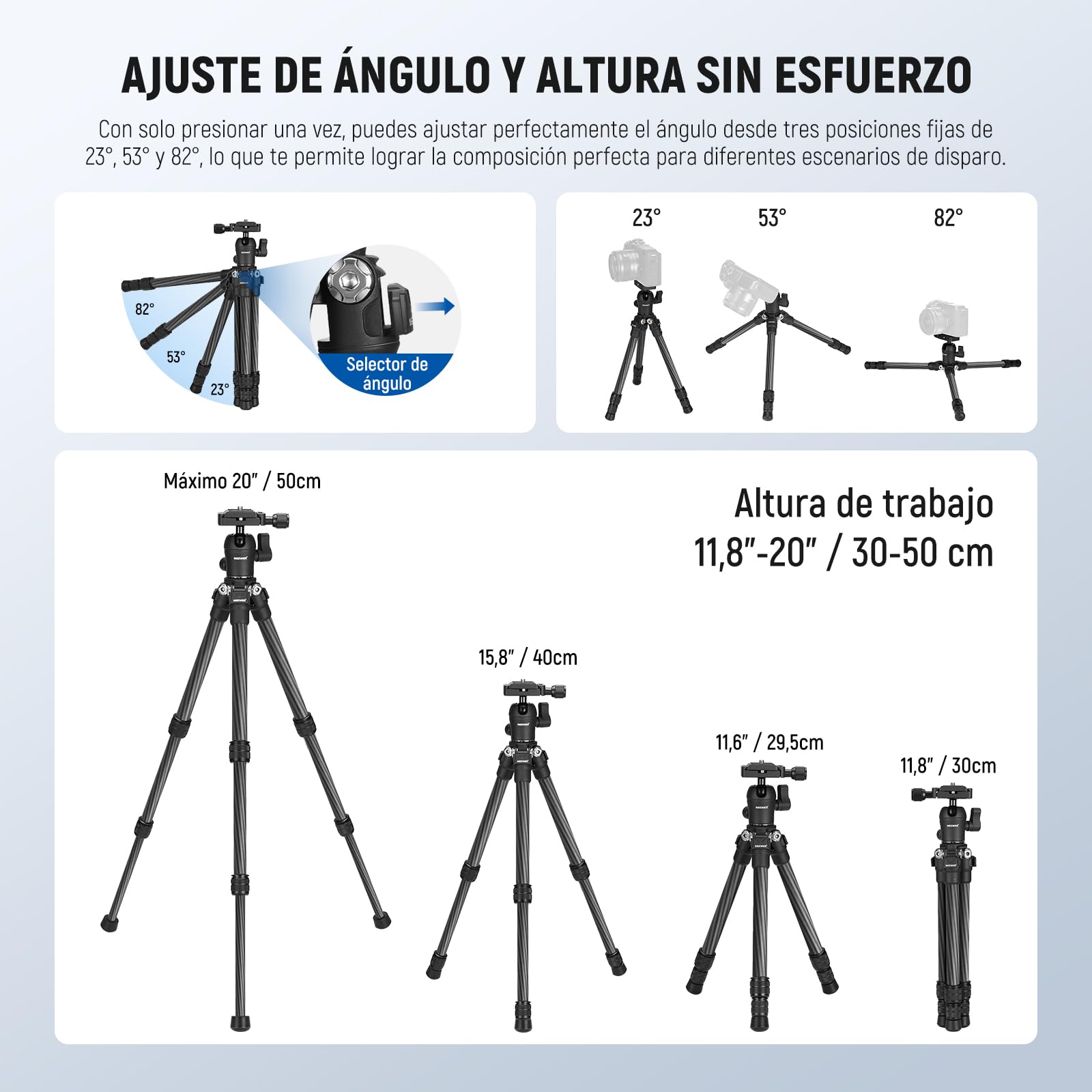 Trípode Mini NEEWER Metal Fibra Carbón Compacto y Liviano para Cámara y Celular