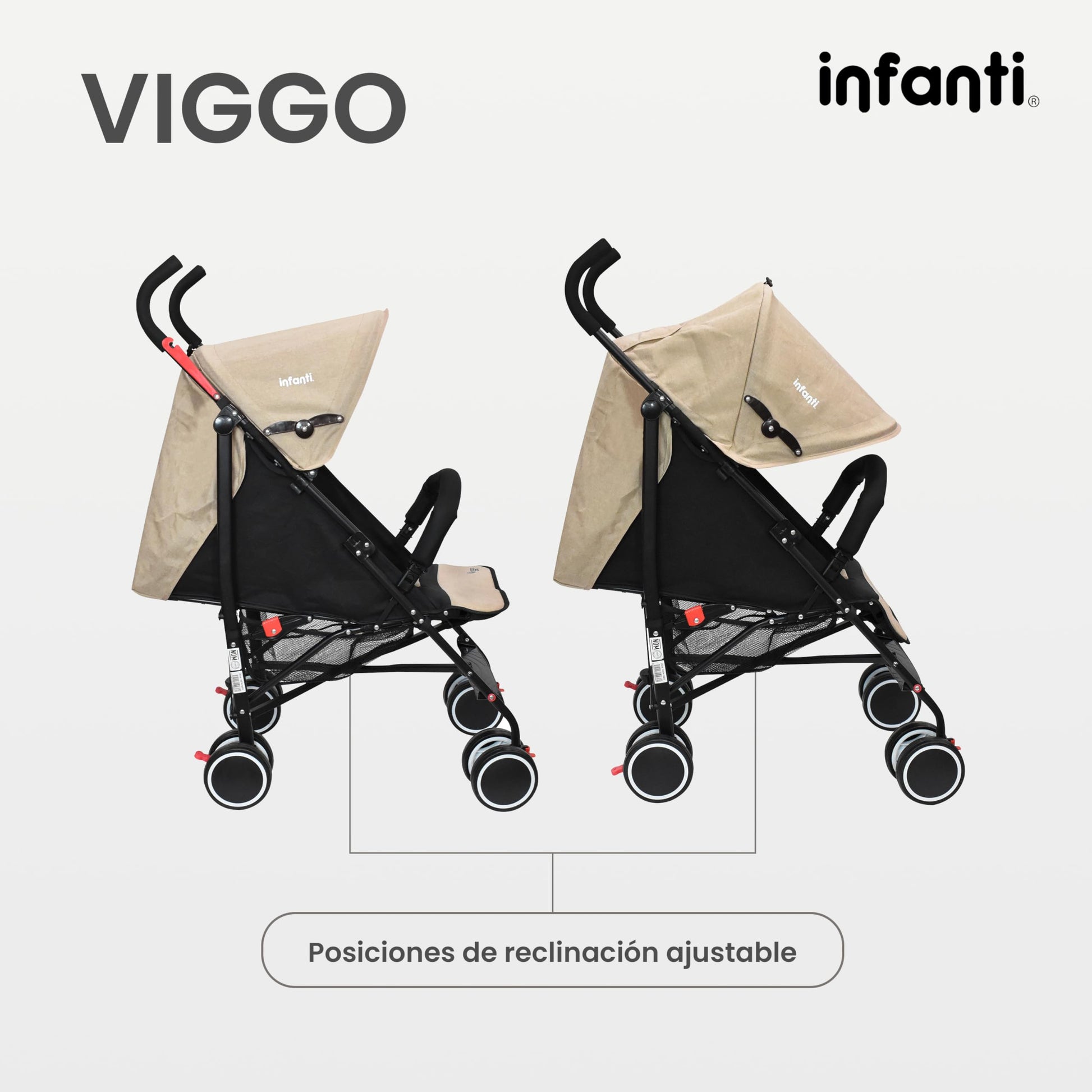 INFANTI | Carriola para Bebe VIGGO - Beige | Carriola de Viaje - Carrito para Bebe | Cosas para Bebes 6 Meses hasta 20 kg - Compacta y Plegable | Carriola con Toldo extensible y Arnés de Seguridad