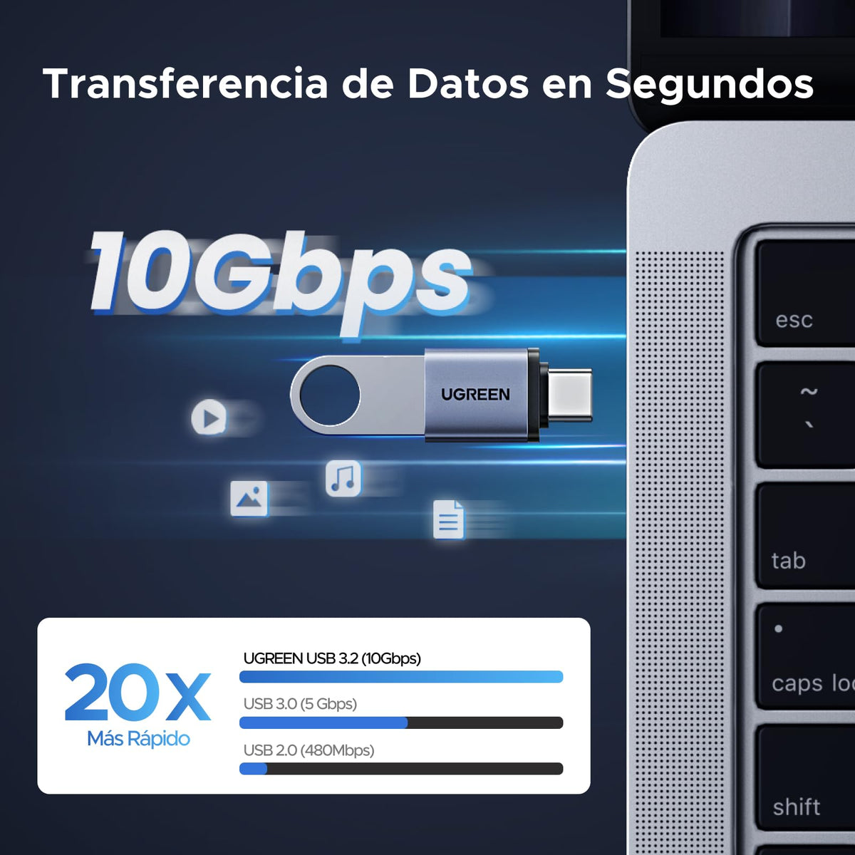 Adaptador USB C UGREEN Negro Macho a USB 3.0 (4 Unidades)