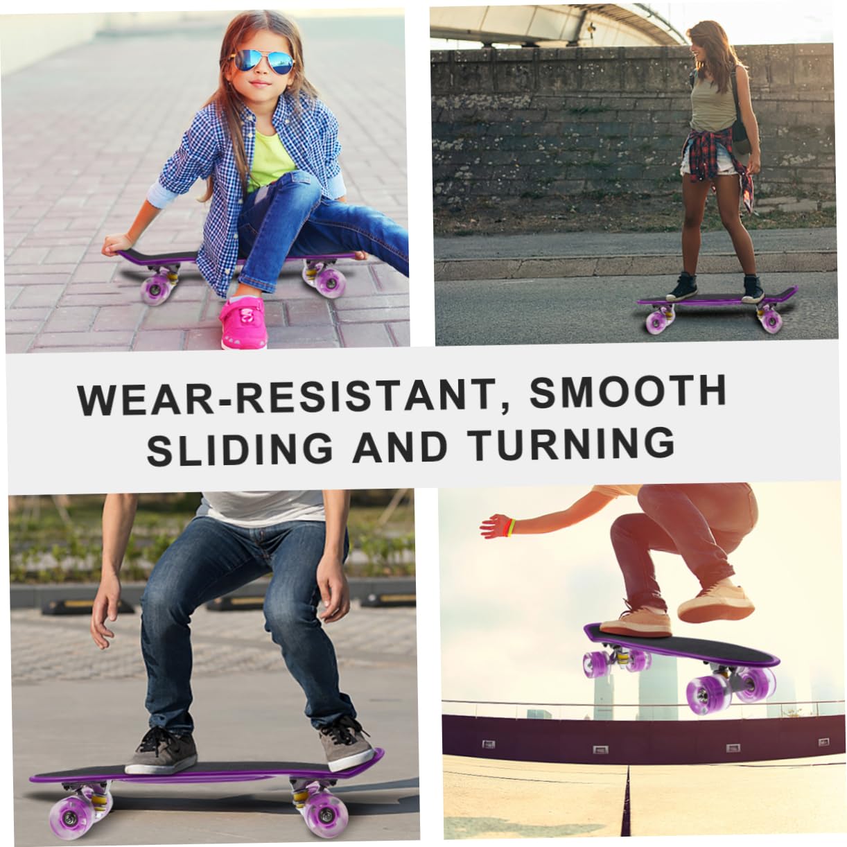 INOOMP - Monopatín esmerilado pequeño para peces retro, para adolescentes, principiantes, mini longboard, para exteriores, completos, juguetes flash, placa deslizante, color morado, para niños,