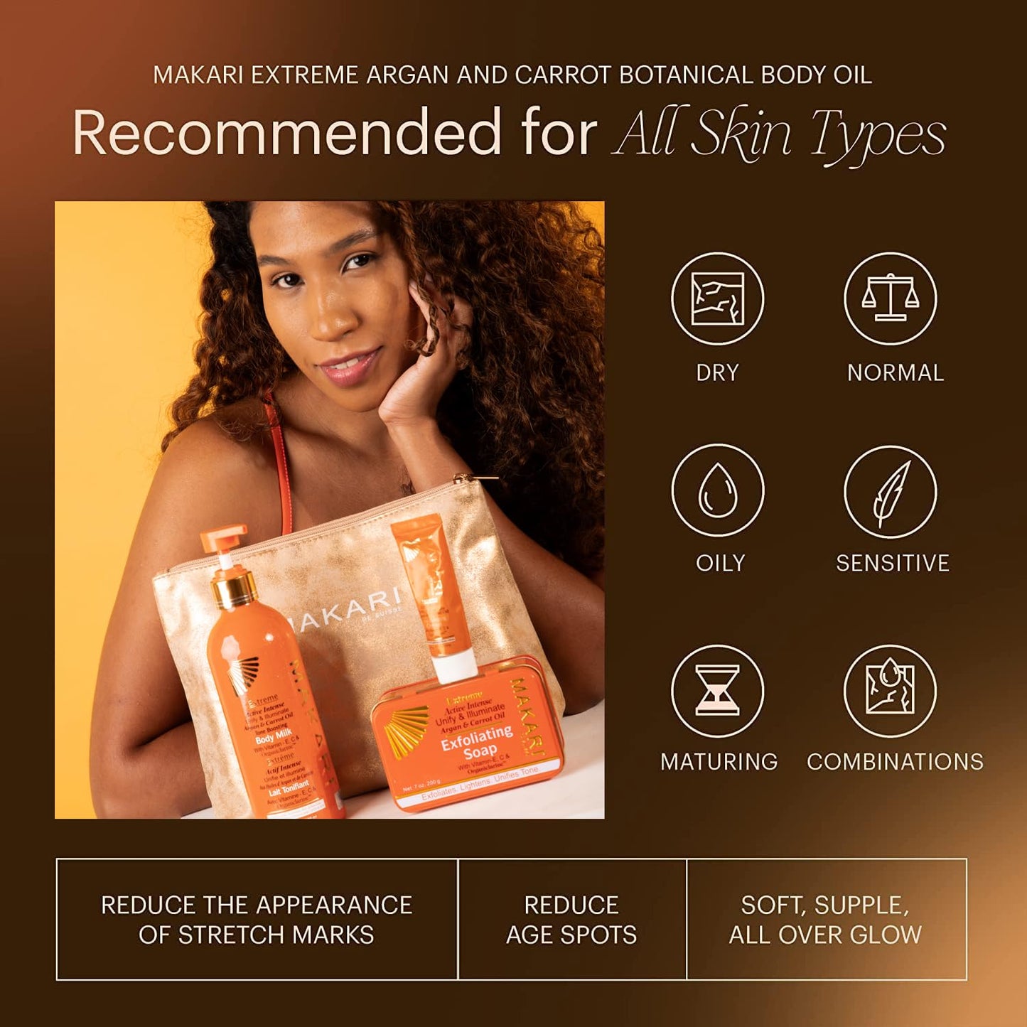 Makari Extreme Botanical Body Oil 4.23 fl. Oz. â€" Moisturizing, Toning & Anti-Aging Body Treatment With Omega 3 & 6, Argan, Carrot & Soybean Oils â€" Hydrating Formula for Wrinkles, Dryness