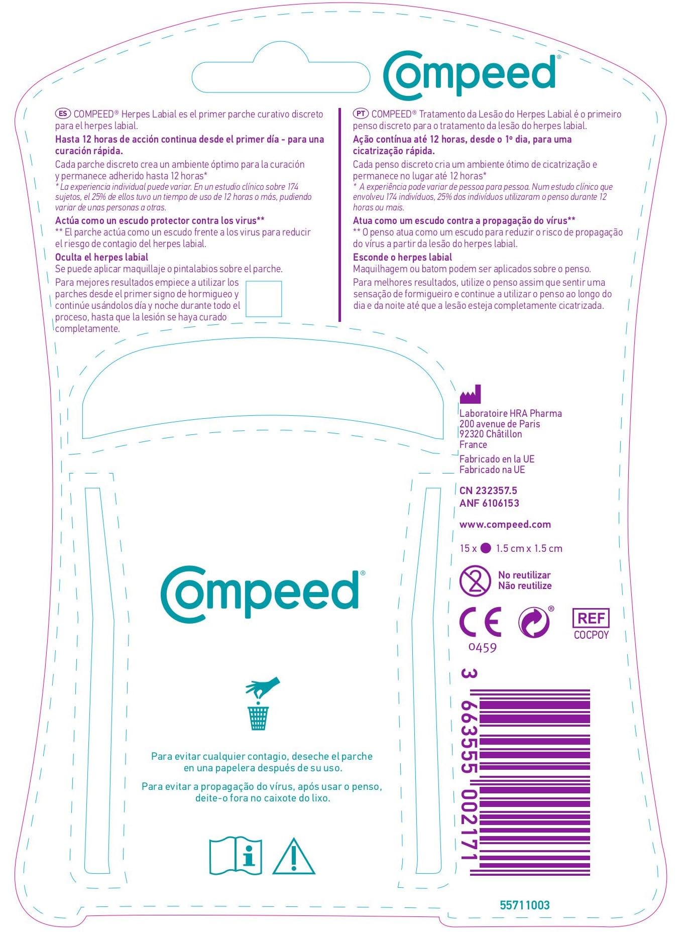 Compeed 15 Adesivos Tratamento Lesao Lábios Herpes Labial