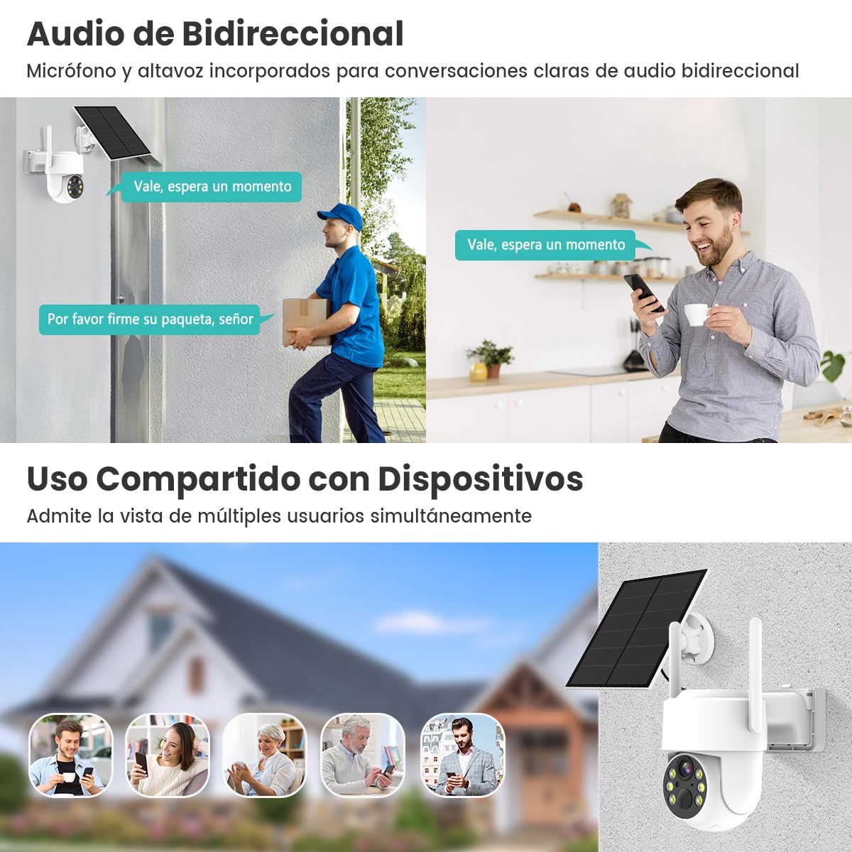 Cámara de Seguridad Exterior EASYTAO Q25 Blanca WiFi con Panel Solar IP66 2.5K Visión Nocturna Compatible con Alexa