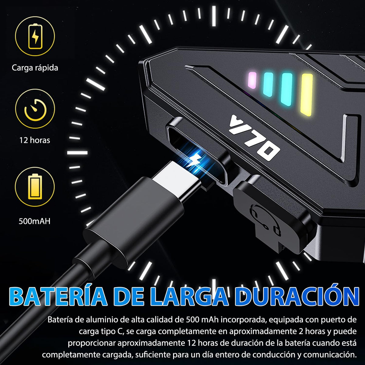 Auricular Bluetooth Motocicleta IP67 Negro Intercomunicado 5.3 Conexión Dual