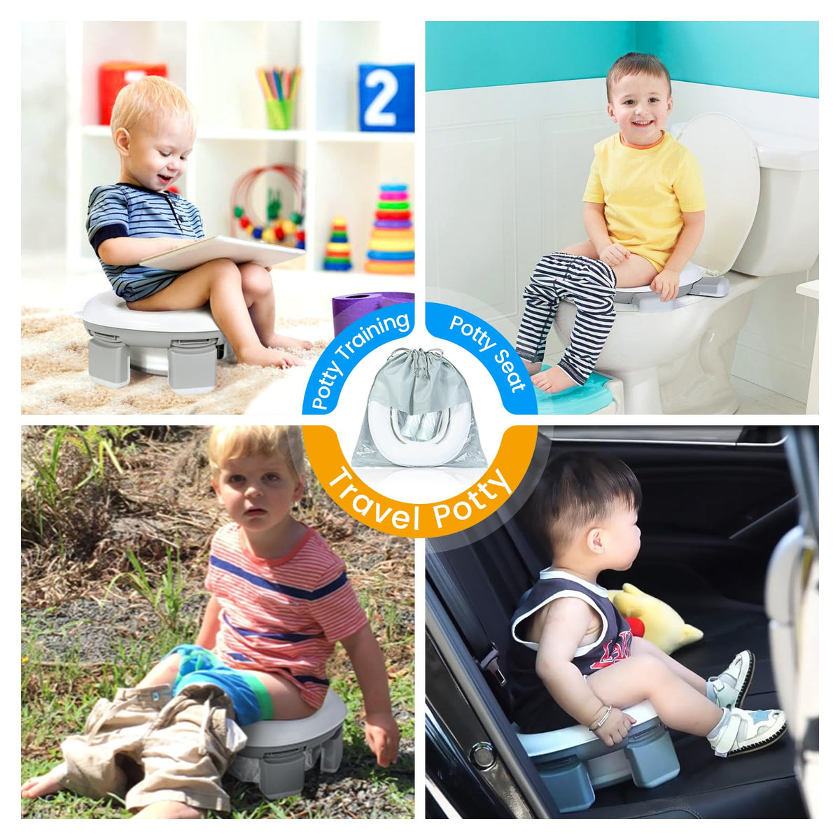 Orzbow - Inodoro portátil de entrenamiento para niños y niñas con bolsa de almacenamiento, silla de viaje plegable, asiento para orinal para niños pequeños para interiores y exteriores, fácil de