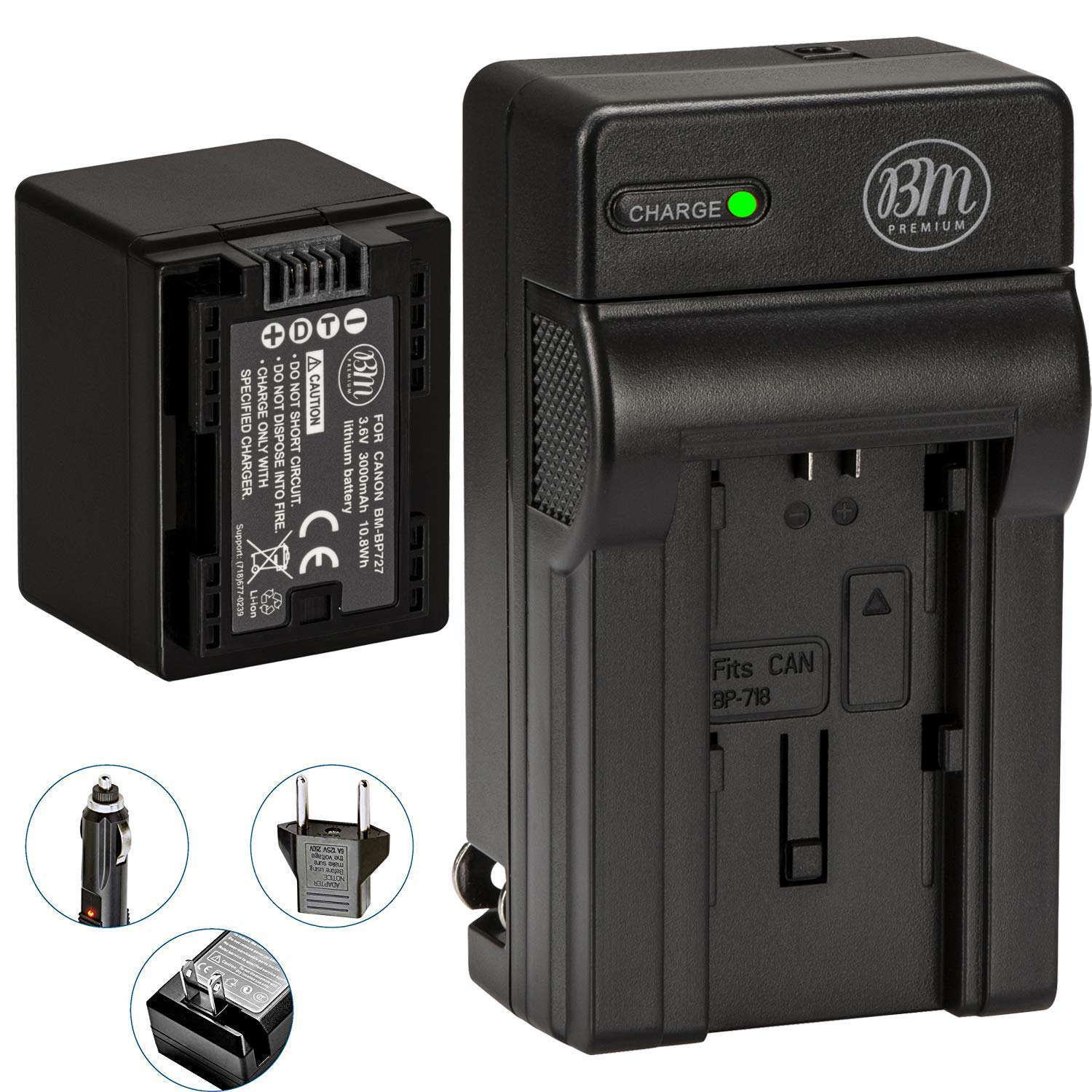 BM Premium Totalmente Decoded BP-727 Batería y Cargador para Canon Vixia HFM50, HFM52, HFM500, HFR30, HFR32, HFR300, HFR40, HFR42, HFR400, HFR50, HFR52, HFR500, HFR60, HFR62, HFR600 Videocámara