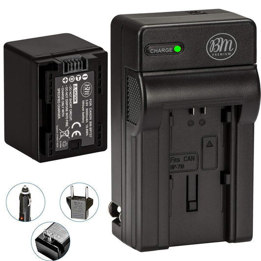 BM Premium Totalmente Decoded BP-727 Batería y Cargador para Canon Vixia HFM50, HFM52, HFM500, HFR30, HFR32, HFR300, HFR40, HFR42, HFR400, HFR50, HFR52, HFR500, HFR60, HFR62, HFR600 Videocámara