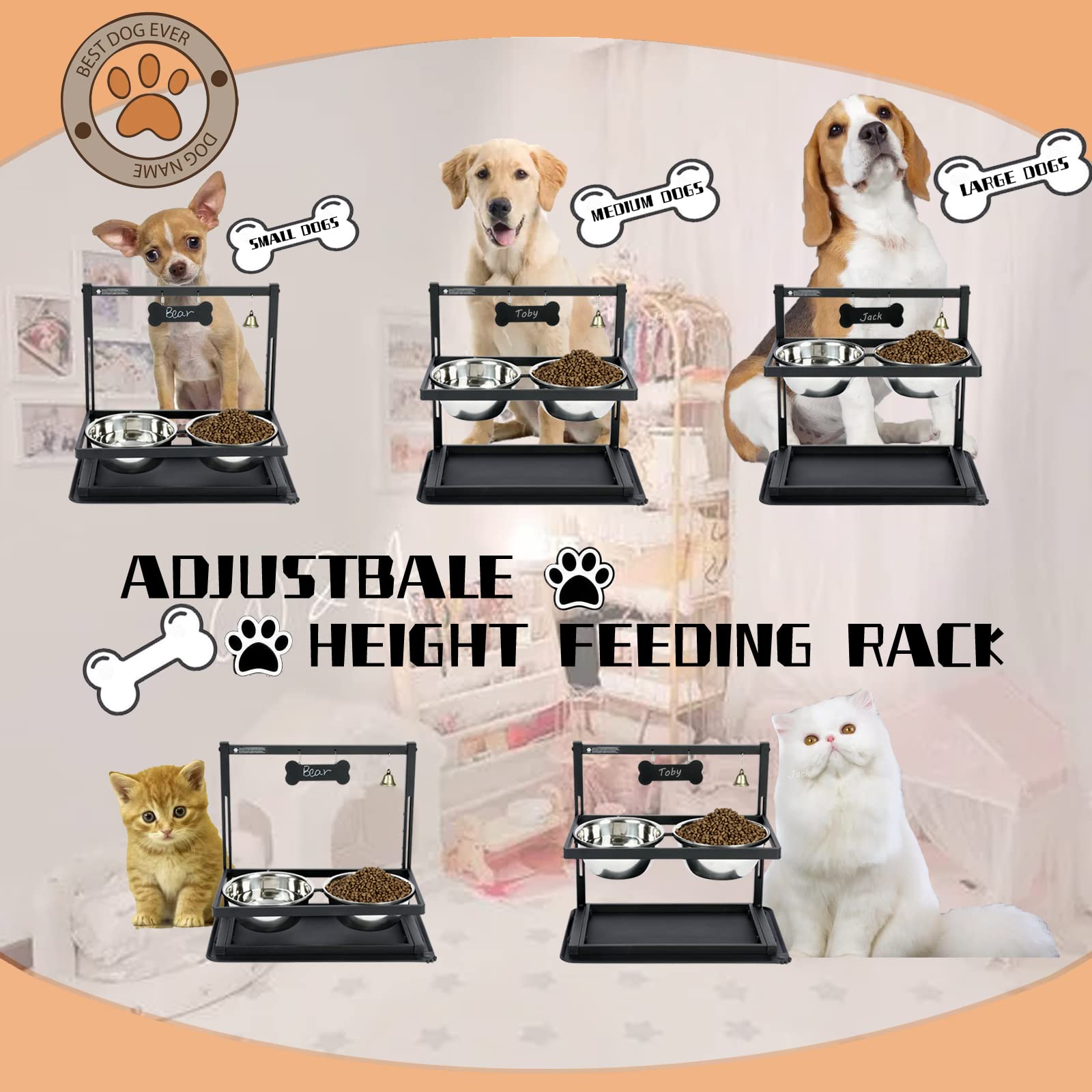 Cuencos Elevados TIDANT Acero Inoxidable Altura Ajustable para Perros Grandes