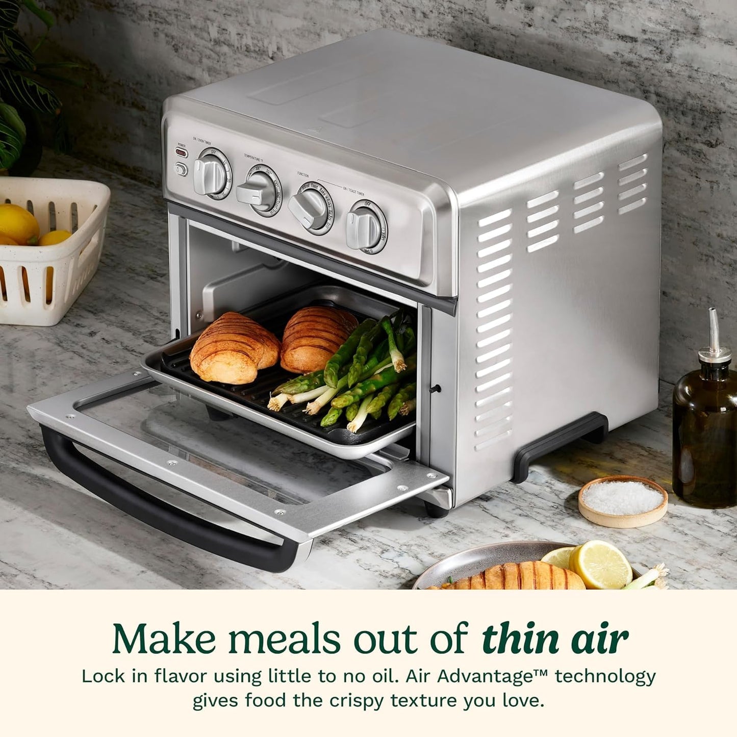 Cuisinart Freidora de aire + horno tostador de convección, horno 8-1 con opciones de horneado, parrilla, acero inoxidable, TOA-70