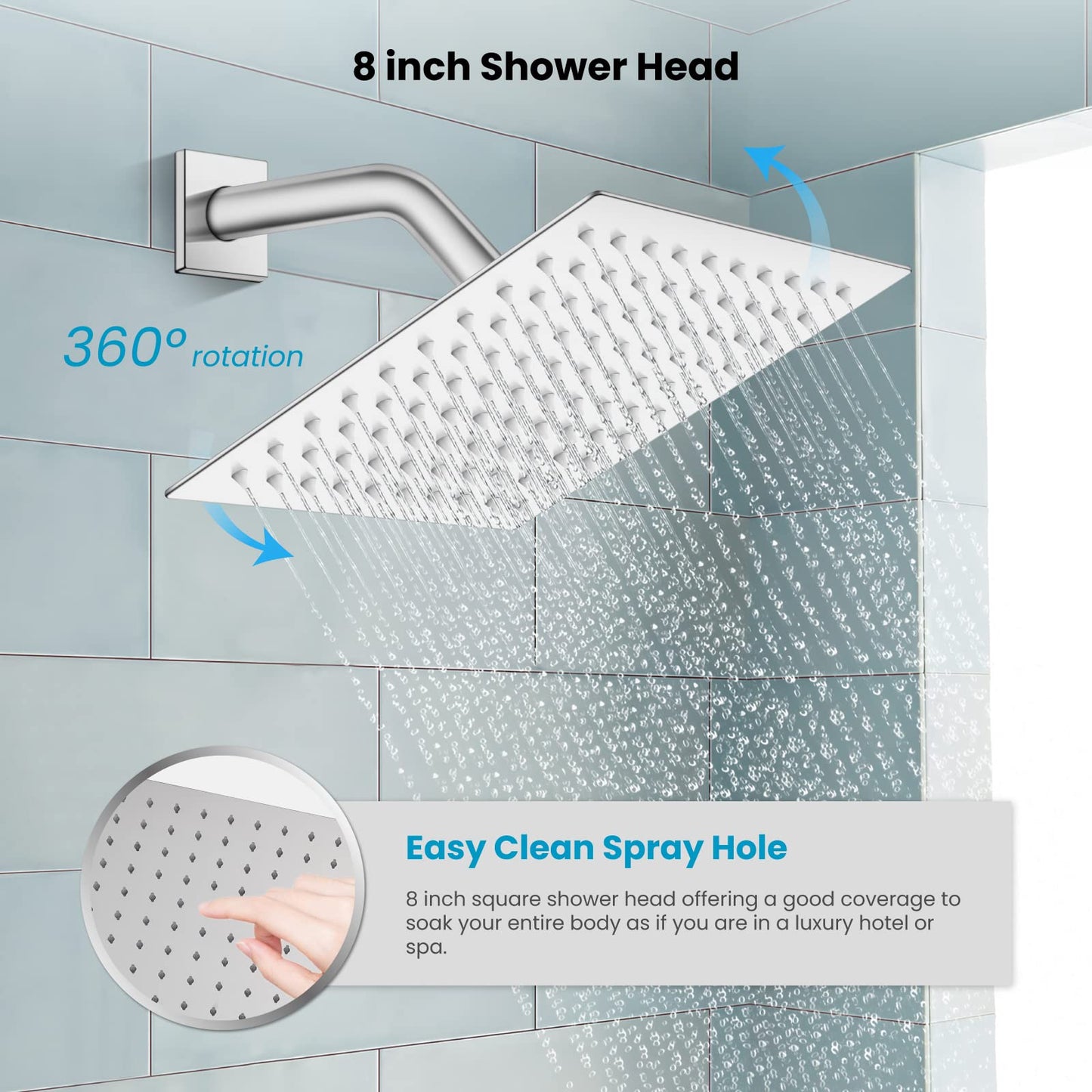 gotonovo - Sistema de ducha de lluvia para baño, cabezal de ducha y asa, juego de ducha montado en la pared, conjunto completo de latón macizo con equilibrio de presión, válvula mezcladora de ducha de