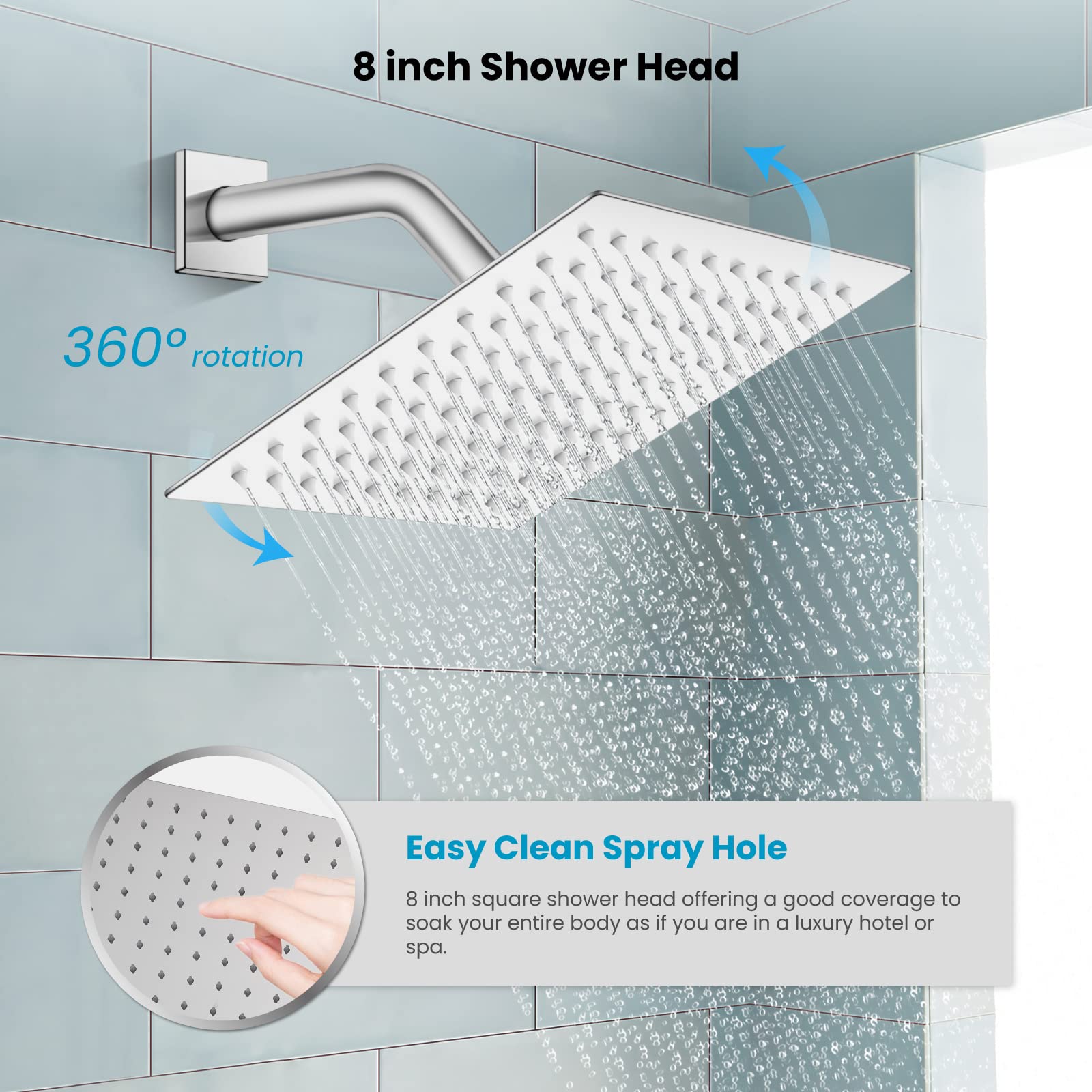gotonovo - Sistema de ducha de lluvia para baño, cabezal de ducha y asa, juego de ducha montado en la pared, conjunto completo de latón macizo con equilibrio de presión, válvula mezcladora de ducha de
