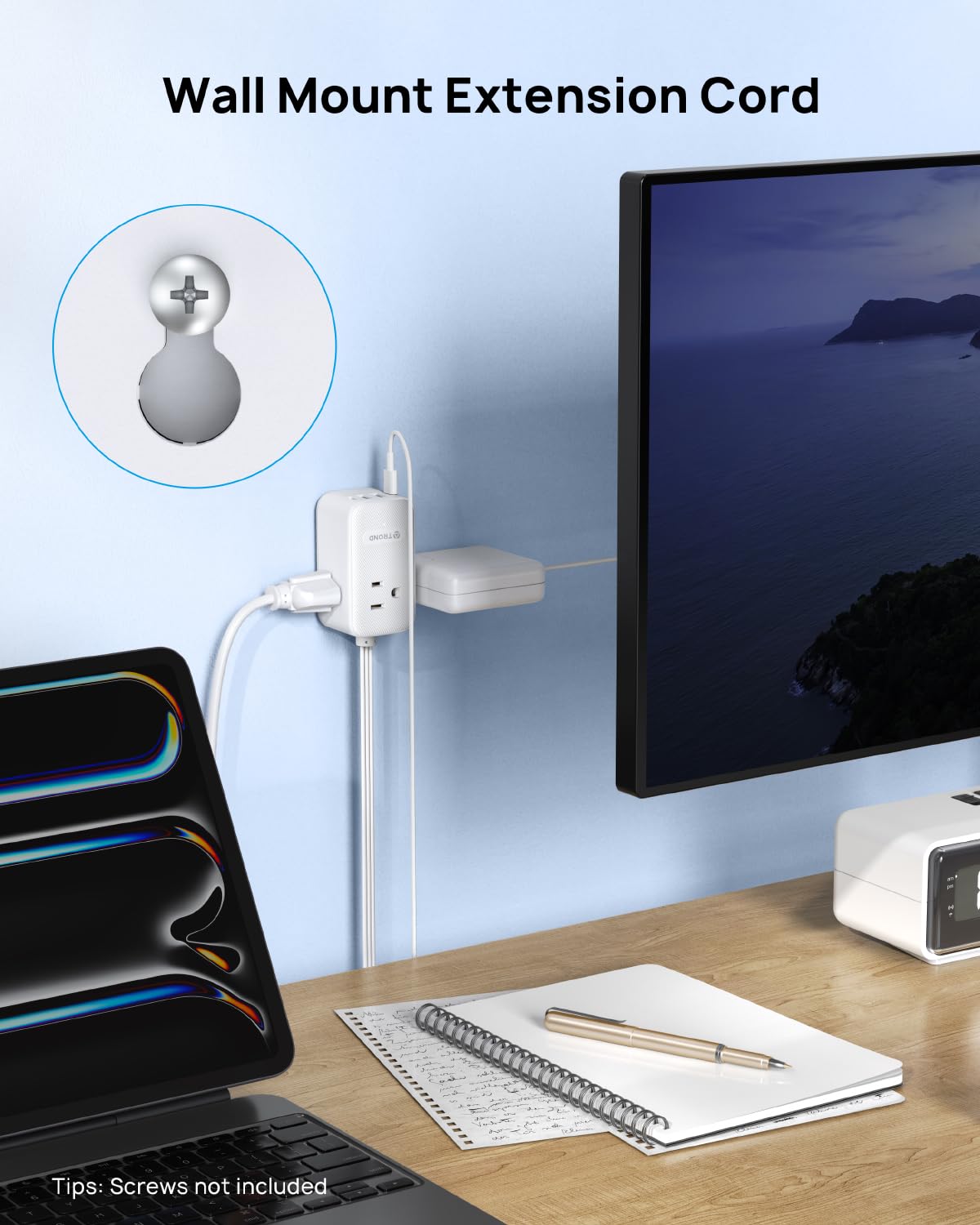 TROND REGULADOR DE Voltaje, 4000J, Certificado ETL, 10 ENCHUFES (2 USB-A + 2 USB-C), Cable 1.5M, Enchufe Plano, Montaje EN Pared, 14AWG, para HOGAR/Oficina/Taller, Negro