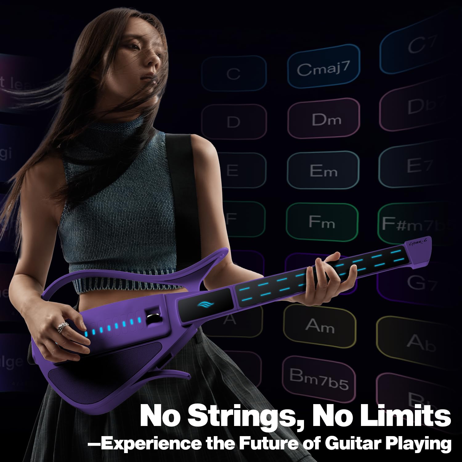Enya CYBER-G Guitarra inteligente sin cuerdas, portátil plegable de viaje con acordes controlados por aplicaciones, cientos de sonidos de instrumentos, altavoz integrado y máquina de tambor