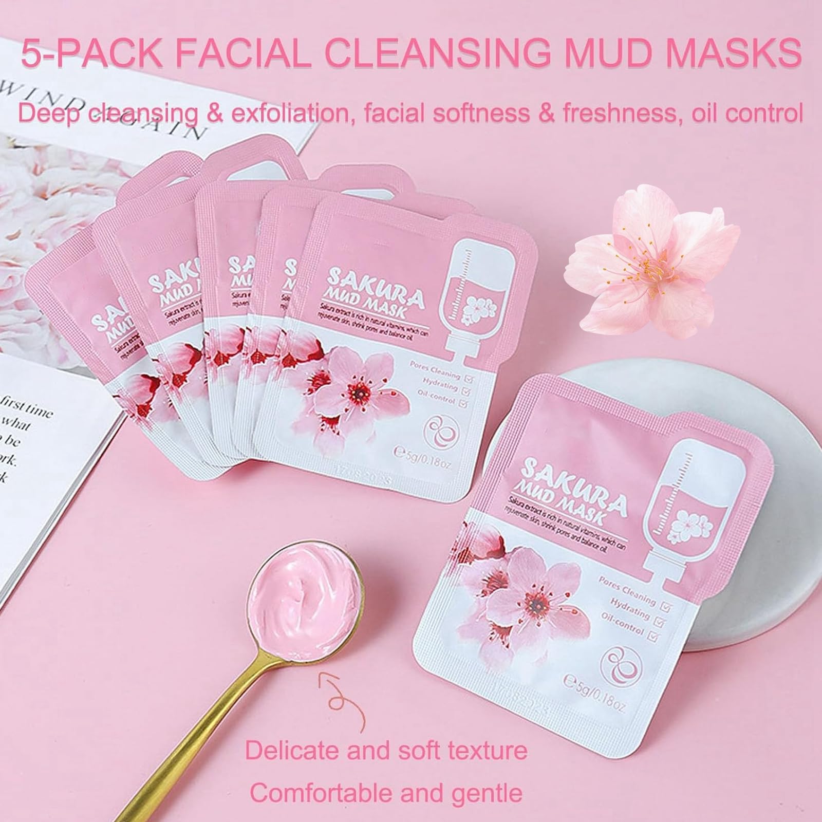 LAIKME- Kit de cuidado de la piel Sakura Skin Care Set Facial Kit, cuidado de la piel con flores de cerezo para adolescentes, juego de regalo completo para el cuidado de la piel Cre