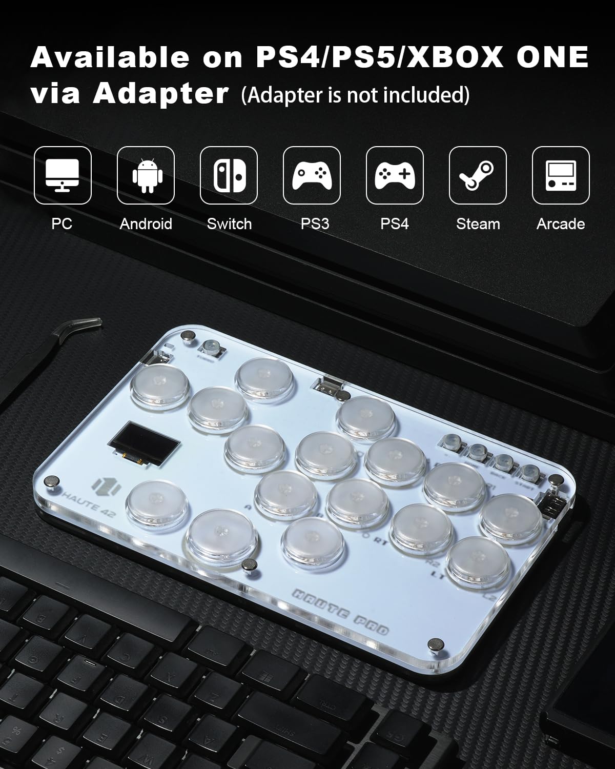 Haute42 Leverless Controller Arcade Stick: S16 Leverless Controller with Kailh Crystal Low-Profile Switches,Leverless Arcade Controller Street Fight for PC/PS3/PS4/Switch Support Hot Swap & SOCD