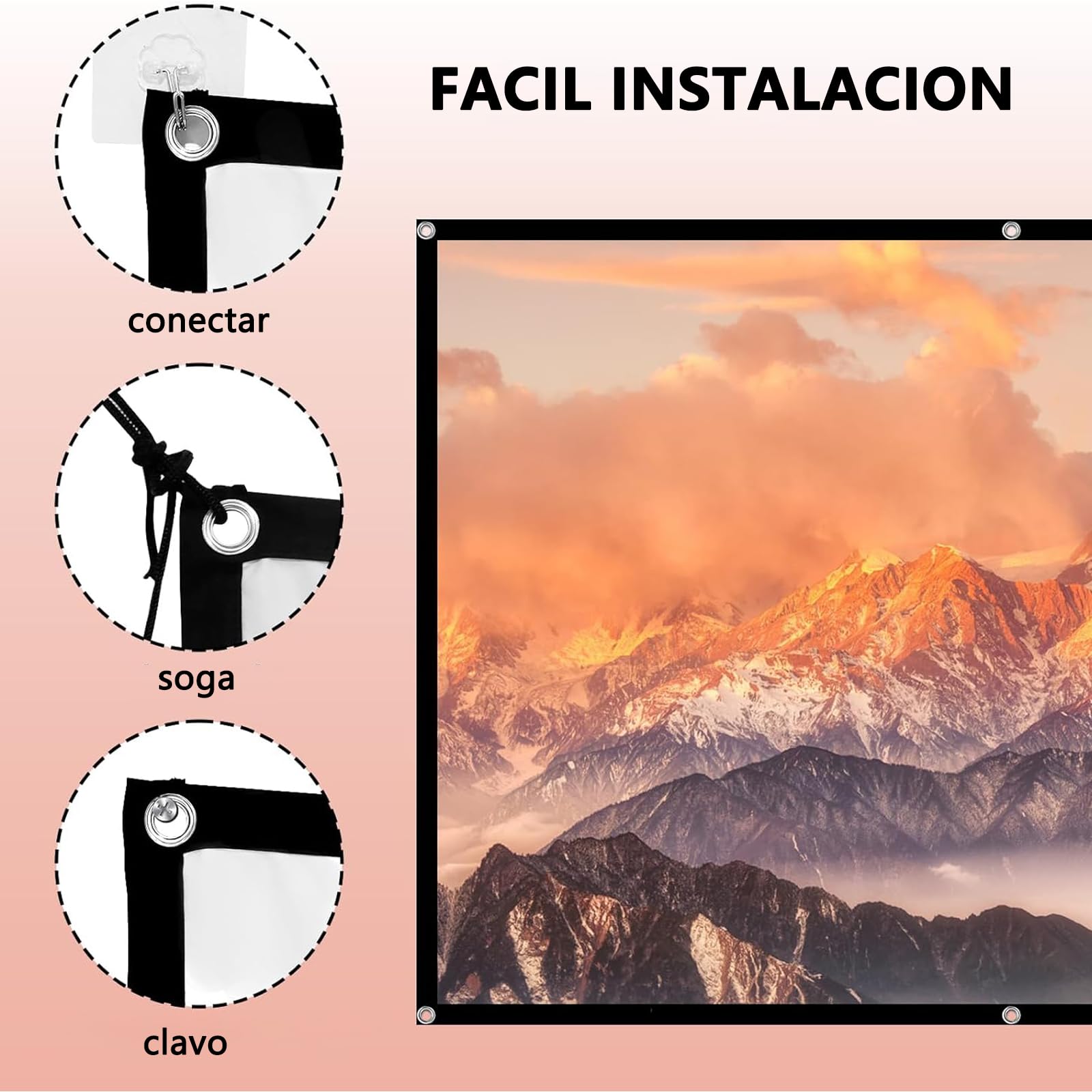 TPOUIDD Visualización de Proyector de 150 Pulgadas, 16:9 HD Pantalla de Proyector Portátil, Antiarrugas y Plegable，Adecuada para Exteriores, Interiores, Campamentos y Cine en Casa (150 Pulgadas)