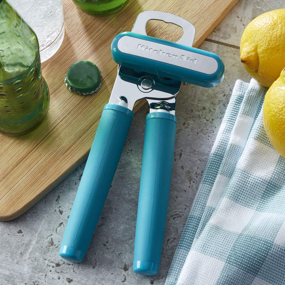 KitchenAid - Abrelatas y abrebotellas multifunción clásico fácil de usar, rueda de corte de acero inoxidable afilada, asas ergonómicas suaves, Ocean Drive
