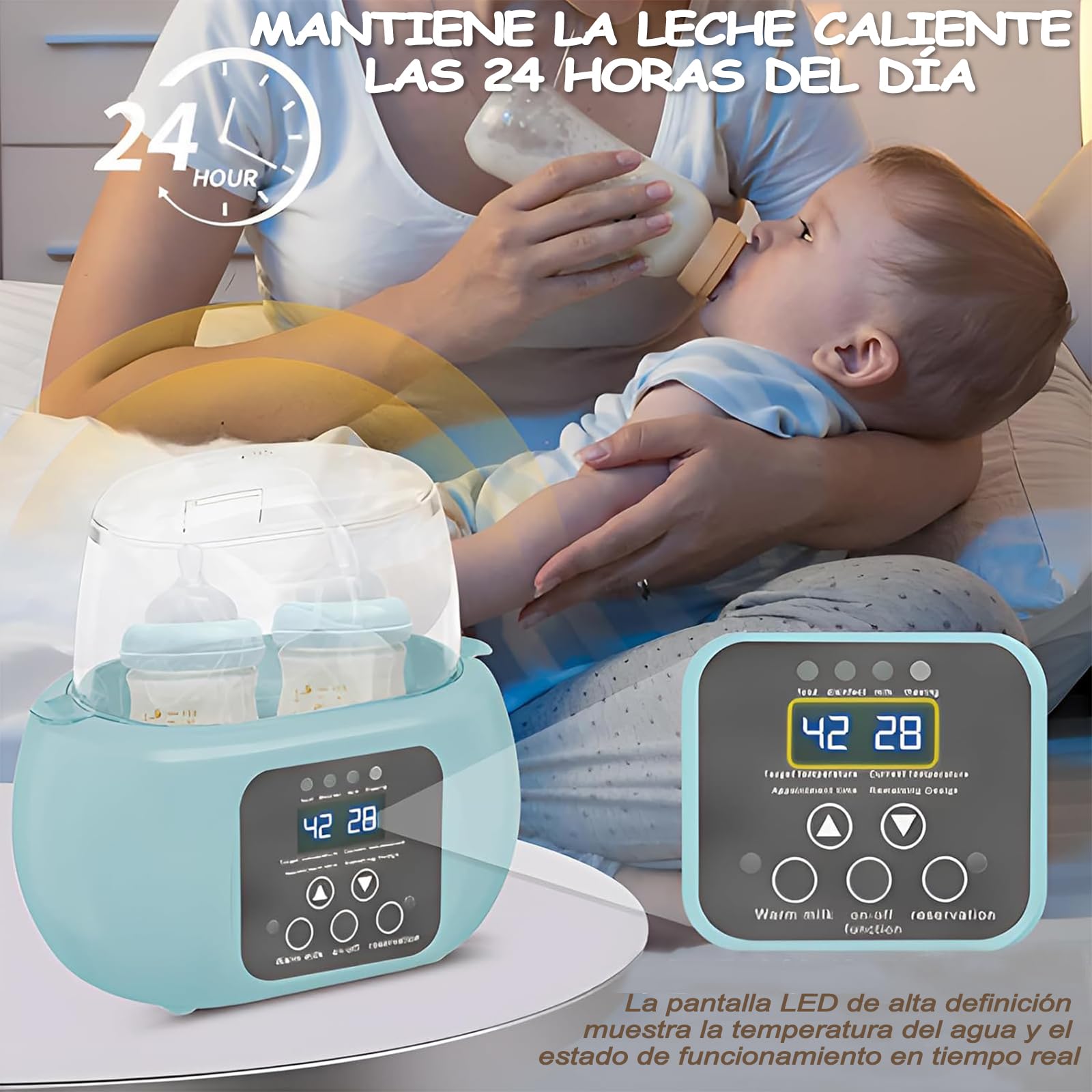 Calentador de Biberones Electrico 8 en 1 ,Calentador de Mamilas Multifuncional Rápido,Descongelación a temperatura constante durante 24 horas, Calienta Biberones para Calor de Tarros de Comida para Bebé