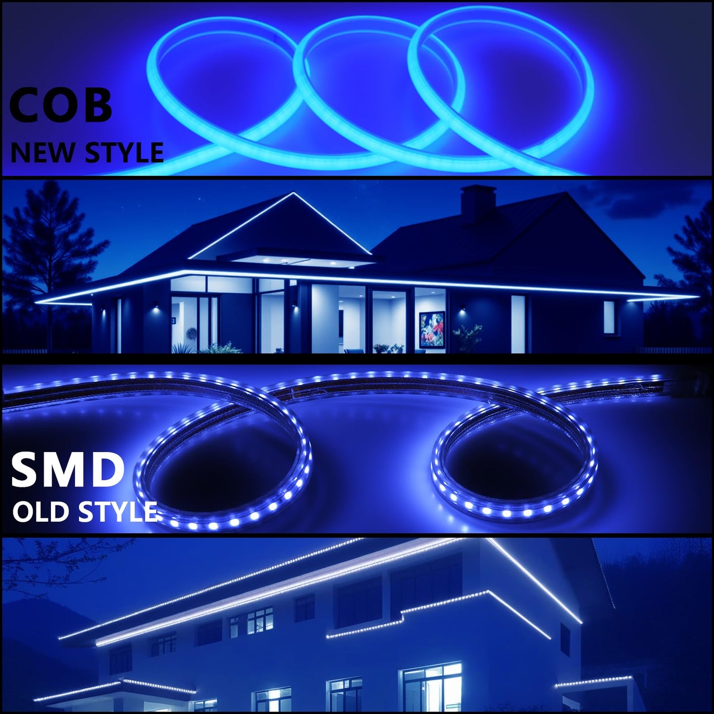 BENLUN Tira LED COB 110V 20 Metros, Azul Luces de LED Exterior Impermeable, 10W/M CRI 90+ Flexible Luz LED sin Transformador para Habitacion Techo, Decoración, Patio
