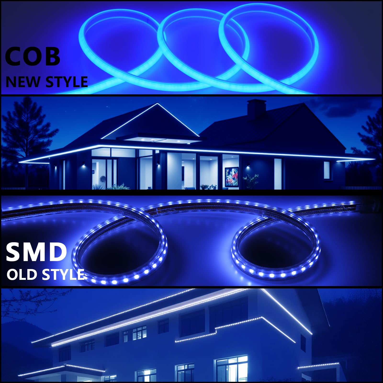 BENLUN Tira LED COB 110V 20 Metros, Azul Luces de LED Exterior Impermeable, 10W/M CRI 90+ Flexible Luz LED sin Transformador para Habitacion Techo, Decoración, Patio