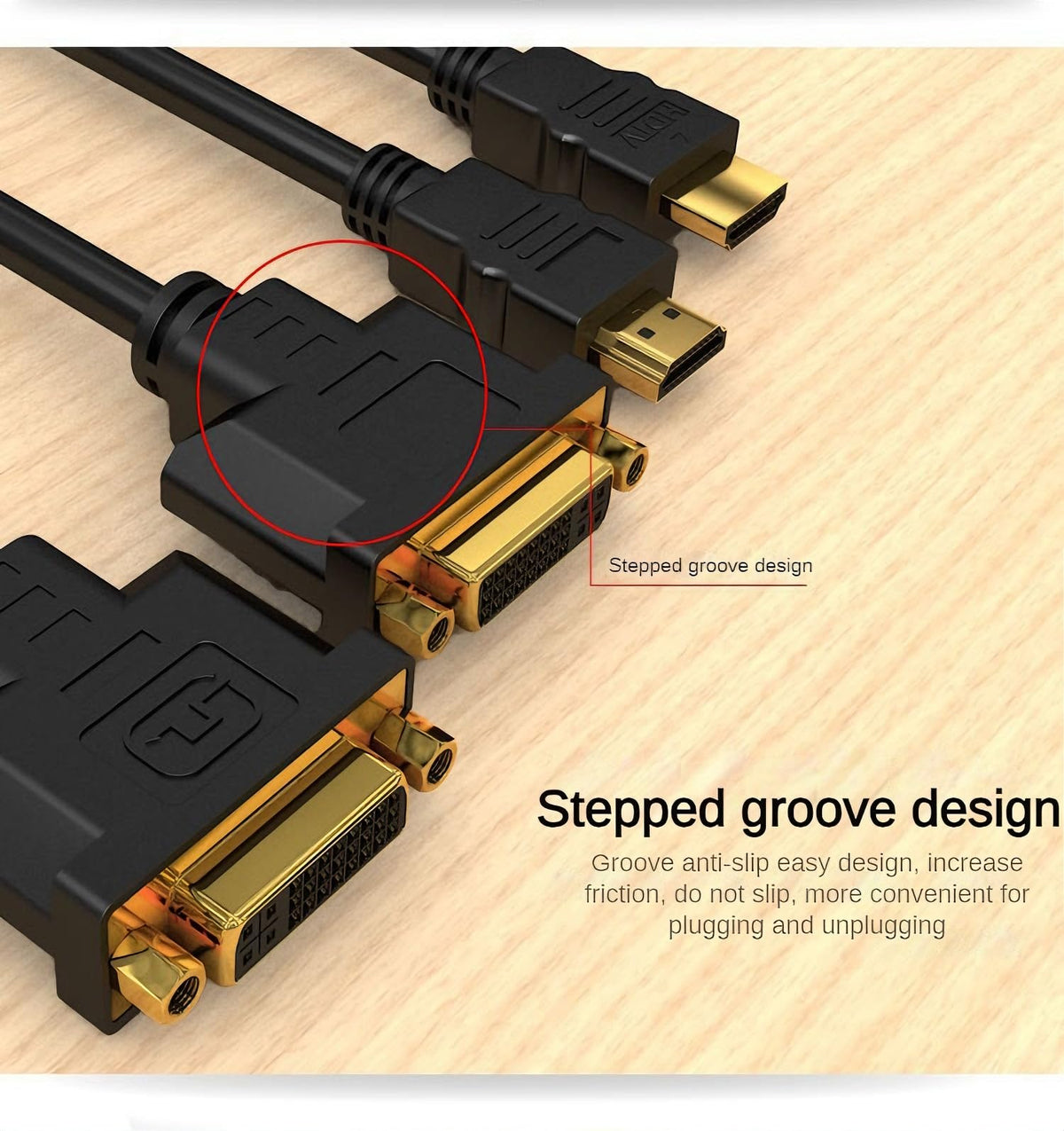 Adaptador HDMI a DVI Macho con Tuercas de Tornillo Doradas para Monitor y PC