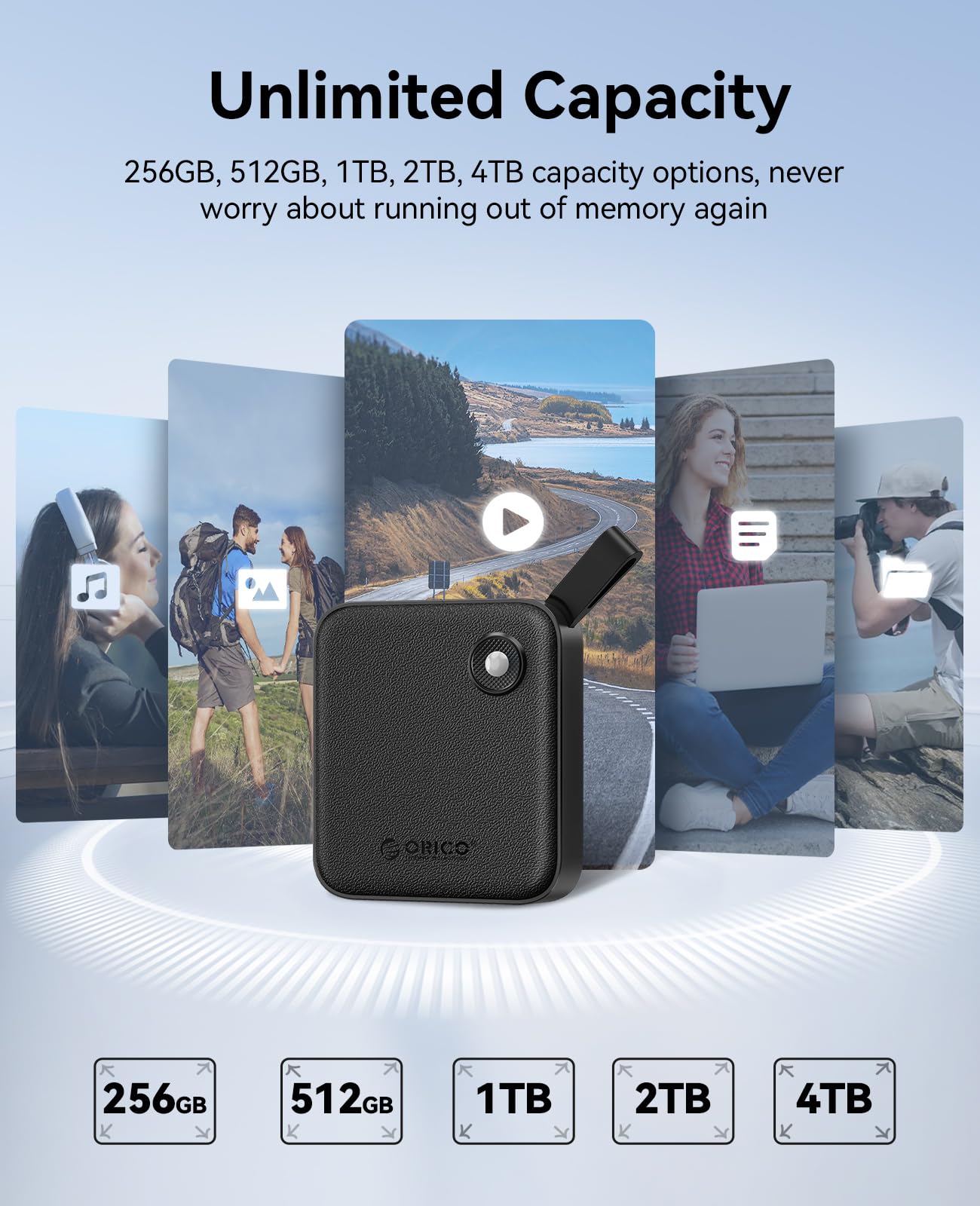 SSD Portátil ORICO 2TB USB C 2 en 1 Negro con Indicador de Estado para Smartphone, Tablet y PC