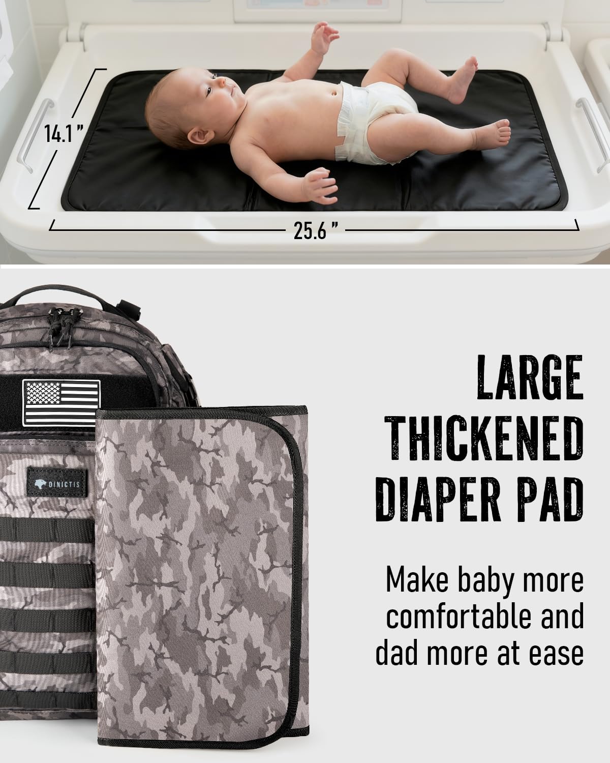 Dinictis - Bolsa de pañales para papá, mochila con cambiador de pañales, mochila militar con correas Molle, bolsa impermeable, bolsillo para toallitas para bebé, bolsillos aislados para botellas