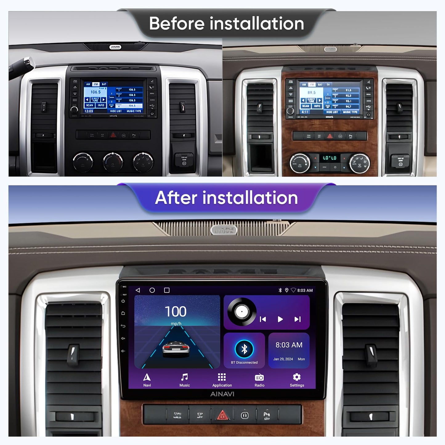 Estéreo de coche con visualización táctil de 10 pulgadas para radio Dodge Ram 1500 2500 3500 (2009-2012)