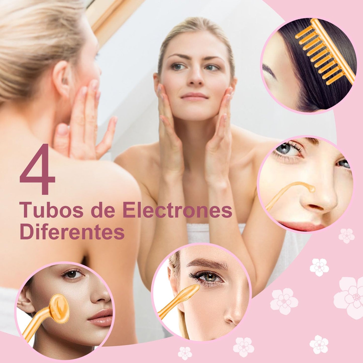 Bedpaws Máquina Facial de Alta Frecuencia Portátil de Mano con 4 Tubos Diferentes para Cuidado de la Piel