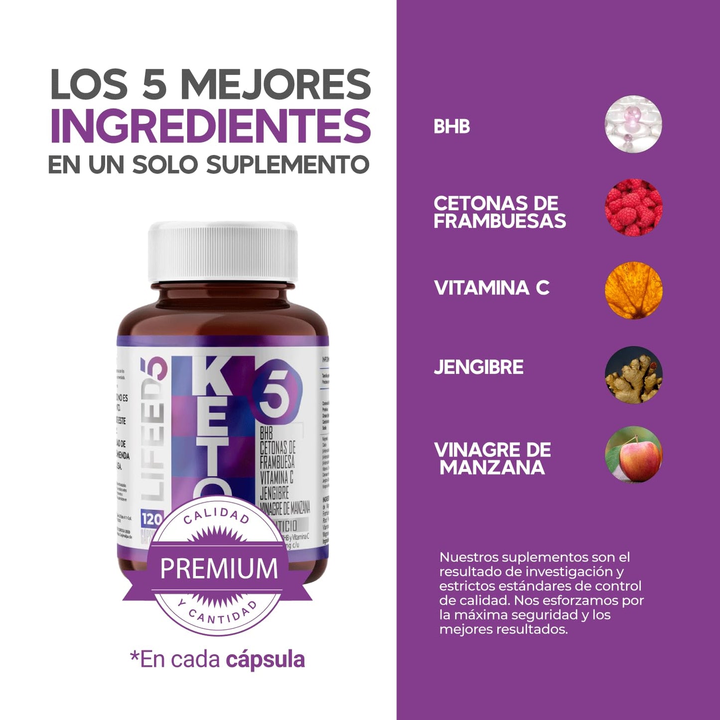 LIFEED KETO | Suplemento con Cetonas de Frambuesa, BHB y Vinagre de Manzana | Multivitamínico Keto con Jengibre y Vitamina C para Hombres y Mujeres | 120 Cápsulas para 120 Días, 1 Cápsula al Día