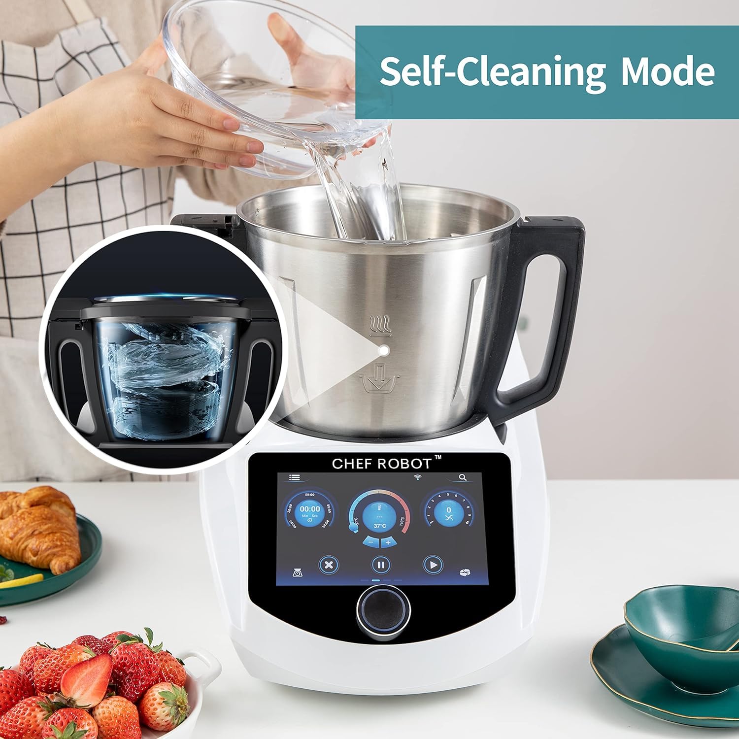 ChefRobot Smart Procesador de alimentos UltraCook Máquina de cocción automática todo en uno, capacidad de 3.5L, más de 600 recetas en línea, escala integrada, visualización TFT de 7 pulgadas,