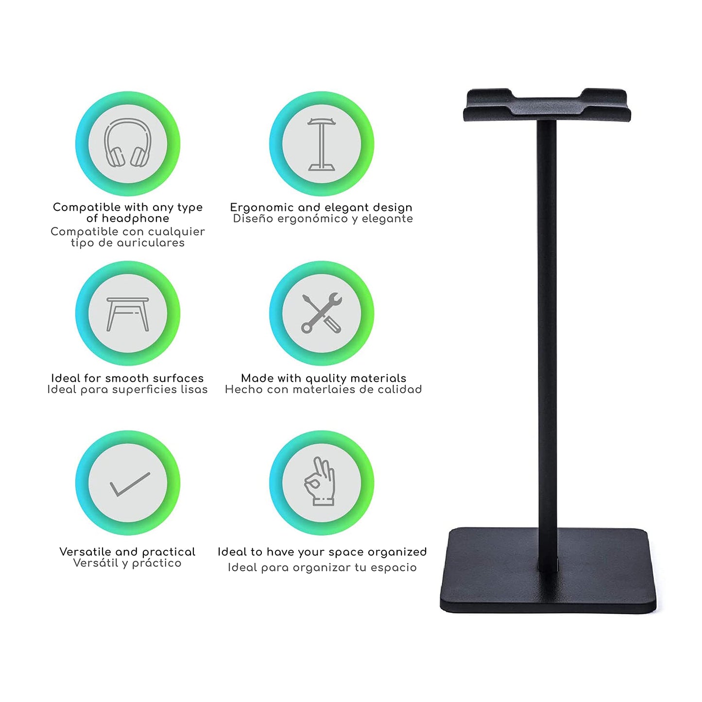 Lenfech boldr Soporte para Audífonos. Base Universal de Escritorio para Auriculares. Organizador de Escritorio. Compatible con Headphones y Gaming Headset Stand. Soporte Gamer (Negro)