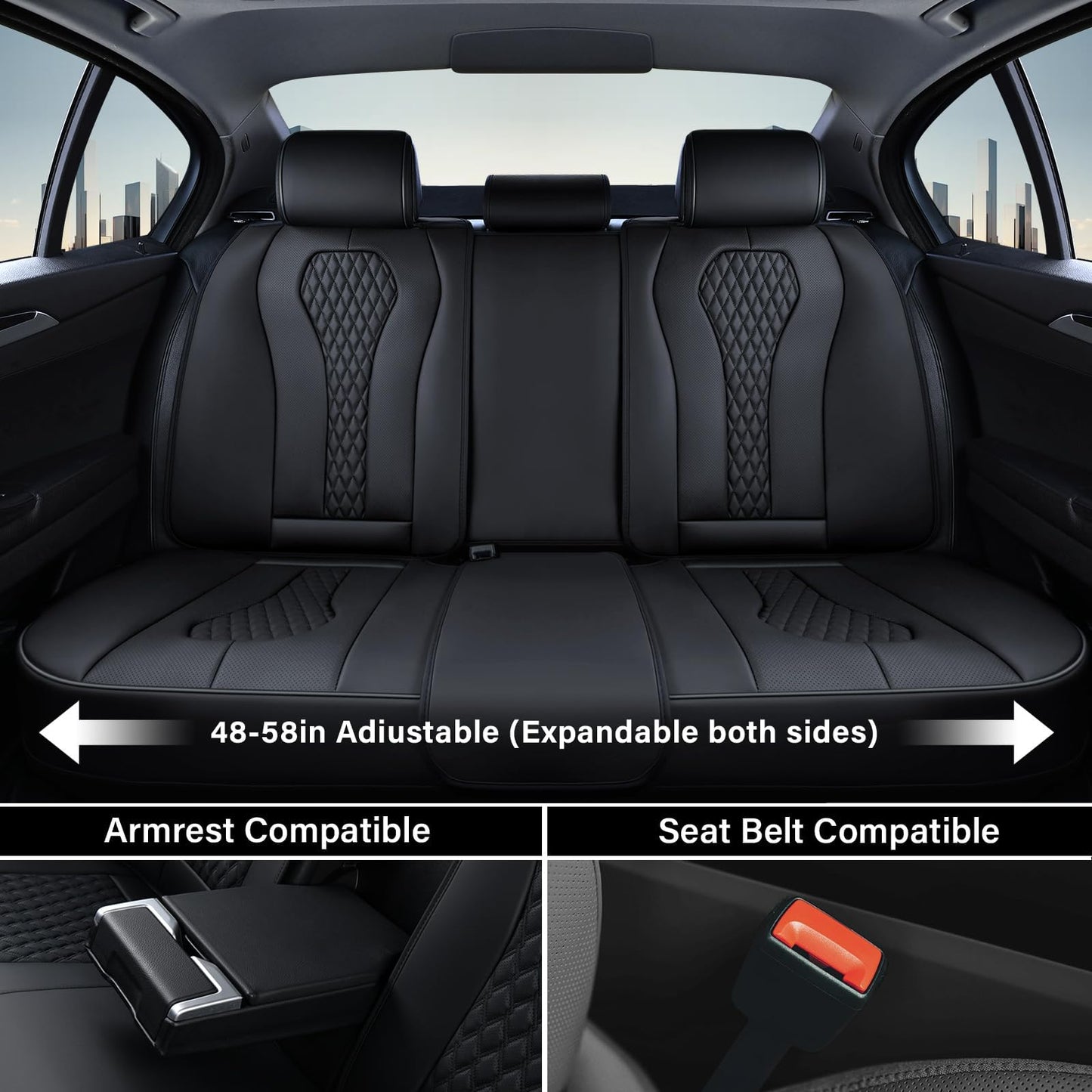 Coverado - Juego completo de fundas de asiento de piel universal de 5 asientos para automóviles, cojines de asiento impermeables de piel sintético, protectores de asiento delantero y trasero, fundas de asiento para automóviles para la mayoría de vehículos