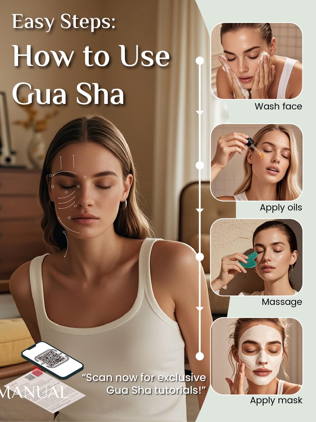 Gua Sha - Herramienta facial, tabla de guasha de piedra de jade natural para terapia de acupuntura de spa, tratamiento de puntos de activación, herramienta de masaje de raspado Gua Sha (verde)