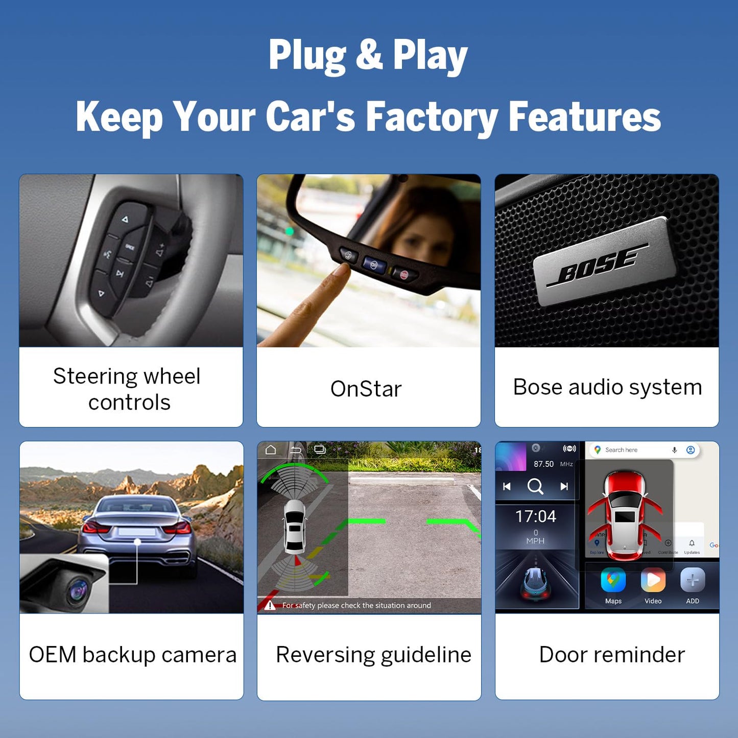 EononGMX7A 4G+64G Android 14 estéreo de coche compatible con GMC/Chevy/Buick Wireless CarPlay y Android Auto, radio de coche con visualización táctil de 8 pulgadas, SWC, Bluetooth, navegación, cámara