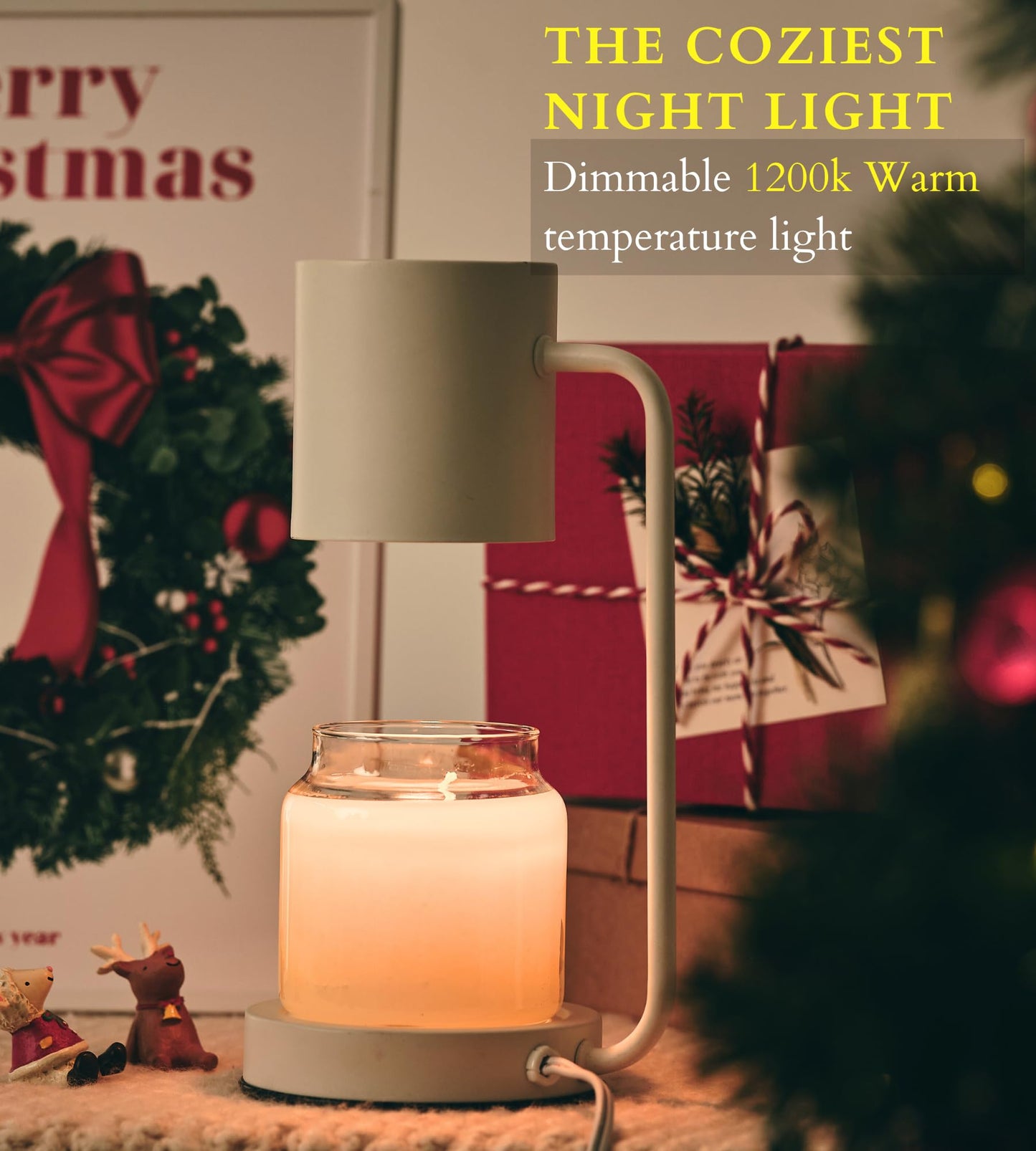 Cozyberry® Querencia - Lámpara calentadora de velas, compatible con Yankee Candle grande, metal, 110-120 V, difusor de velas regulable, tamaño pequeño y grande (blanco)