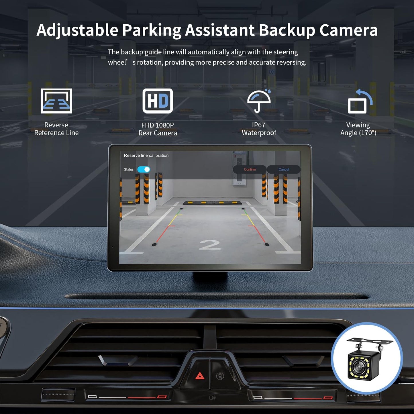 Visualización Portátil para Coche Apple Carplay Inalámbrica de 9 Pulgadas con Cámara de Salpicadero 4K y Cámara de Respaldo 1080p DVR