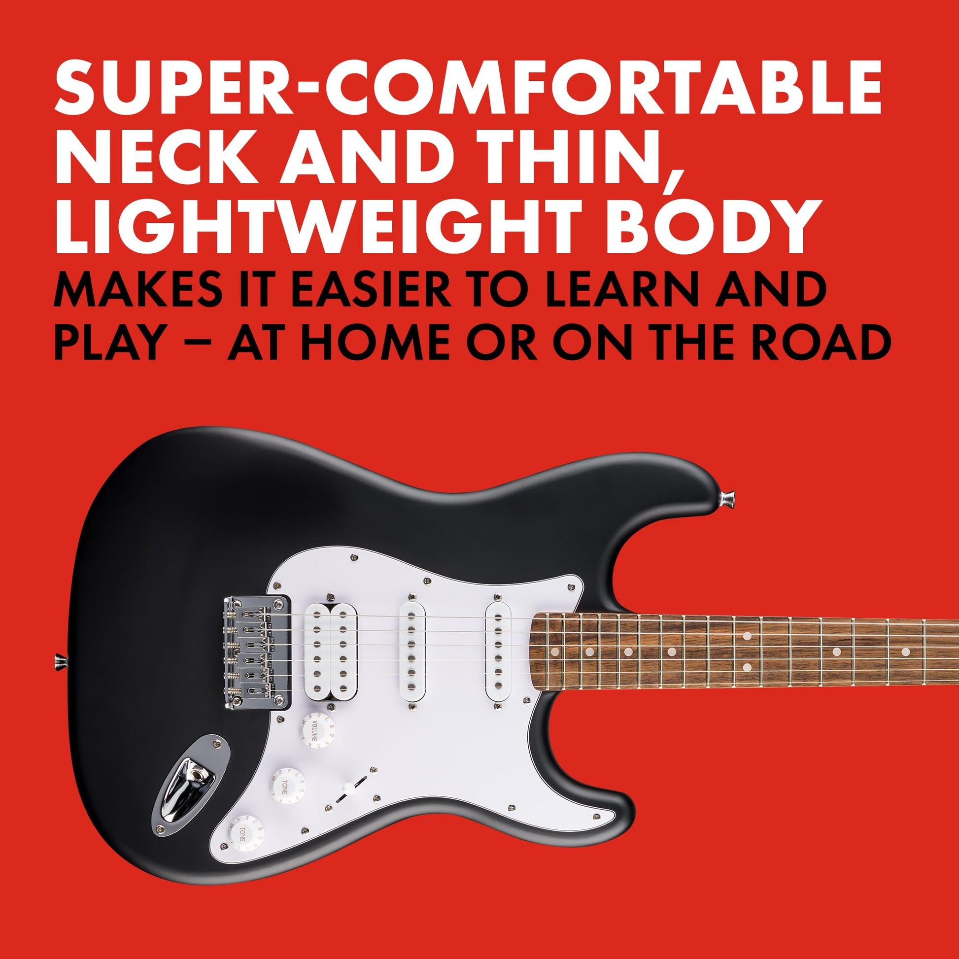 Debut Collection™ Stratocaster® HT HSS, Laurel Fingerboard, White Pickguard, Black