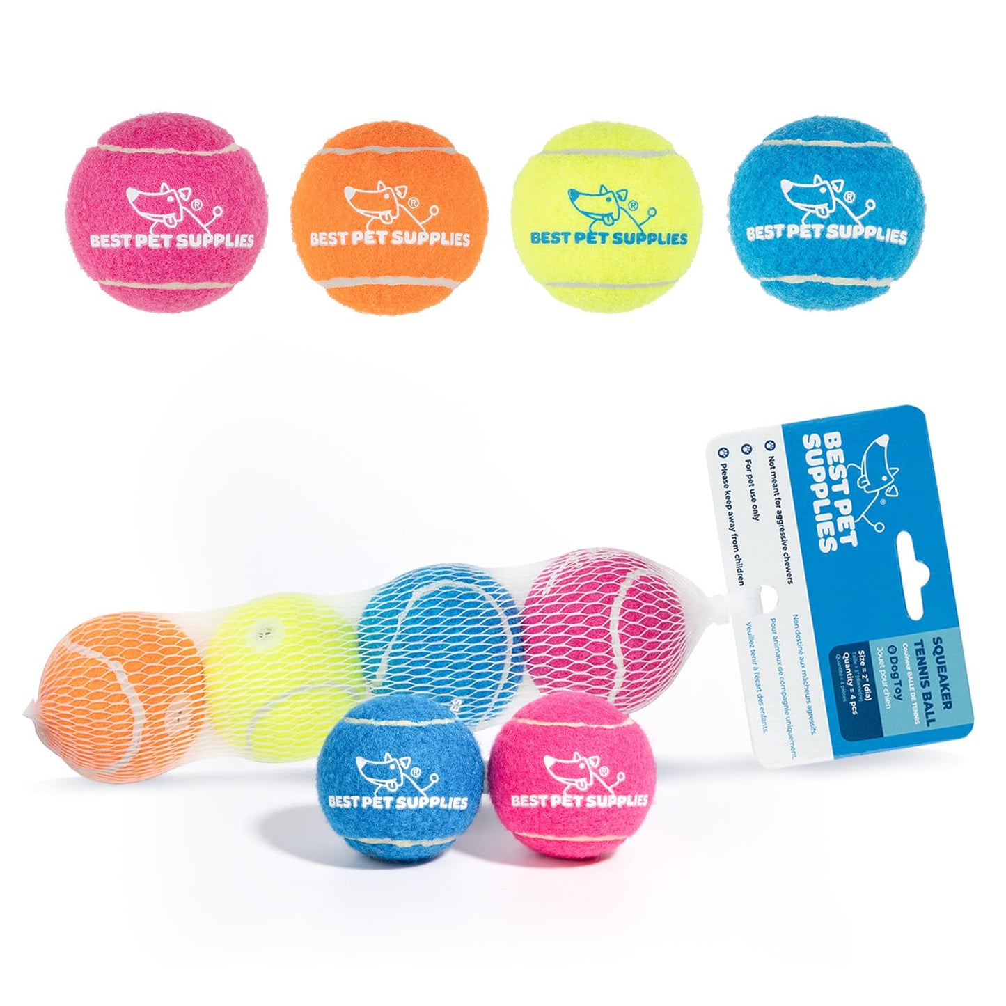 Best Pet Supplies - Pelotas de Tenis chirriantes para Perros, Paquete de 4, Juguetes interactivos de Alta Resistencia para lanzar y Buscar, apoya el Ejercicio y el Entrenamiento de Comportamiento