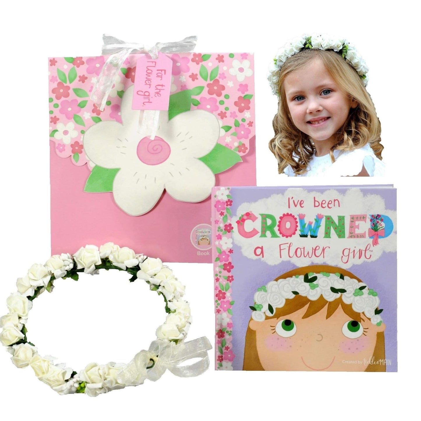 Tickle & Main Flower Girl - Juego de regalo para niña de flores, libro con diadema de corona floral en una adorable caja de regalo