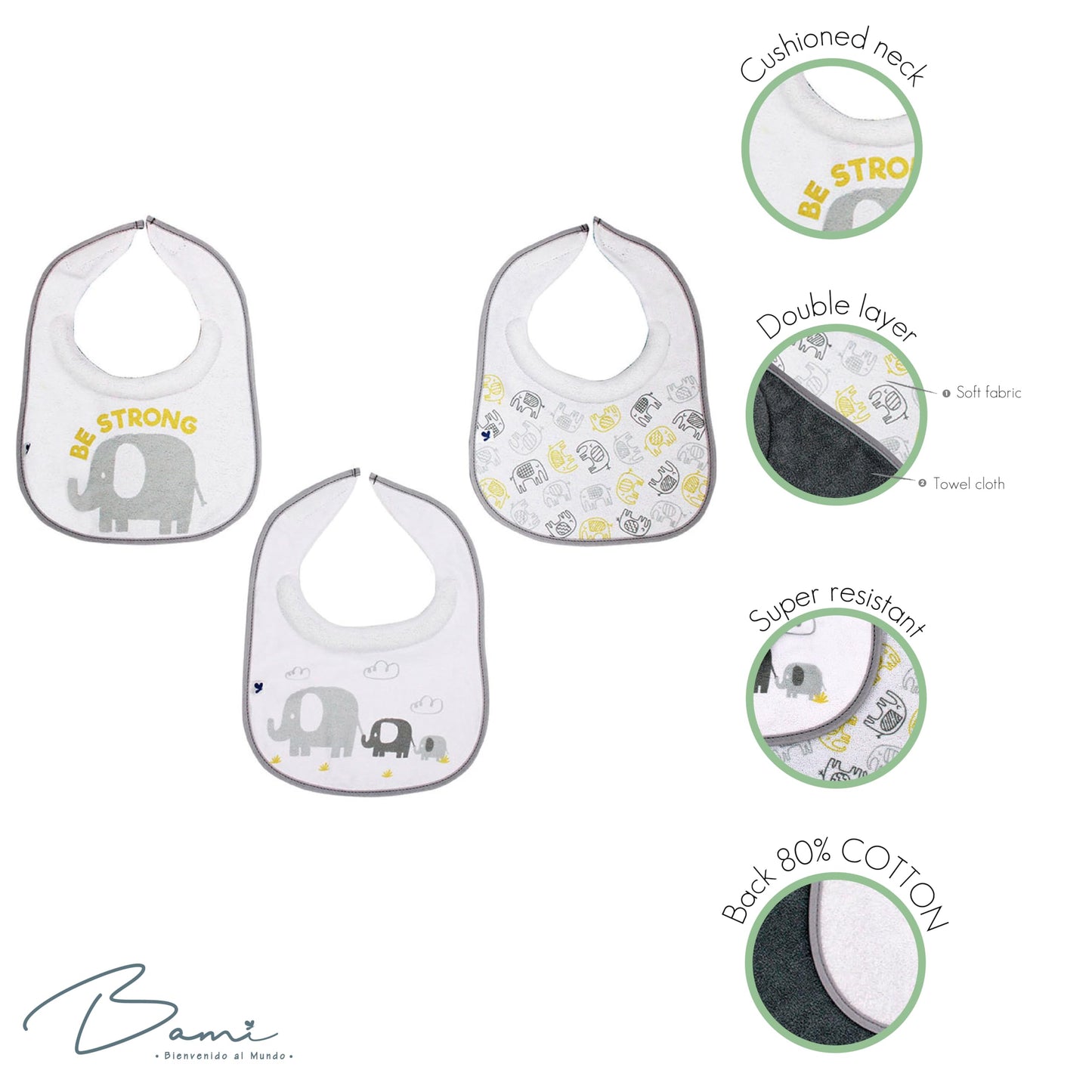 Dami Set 3 Feeding Bibs (Gris)