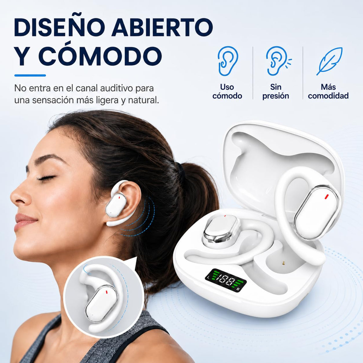 Audífonos Bluetooth Inalámbricos JMHRJKL Negro con Oído Abierto y Transmisión de Sonido Direccional, para Deportistas